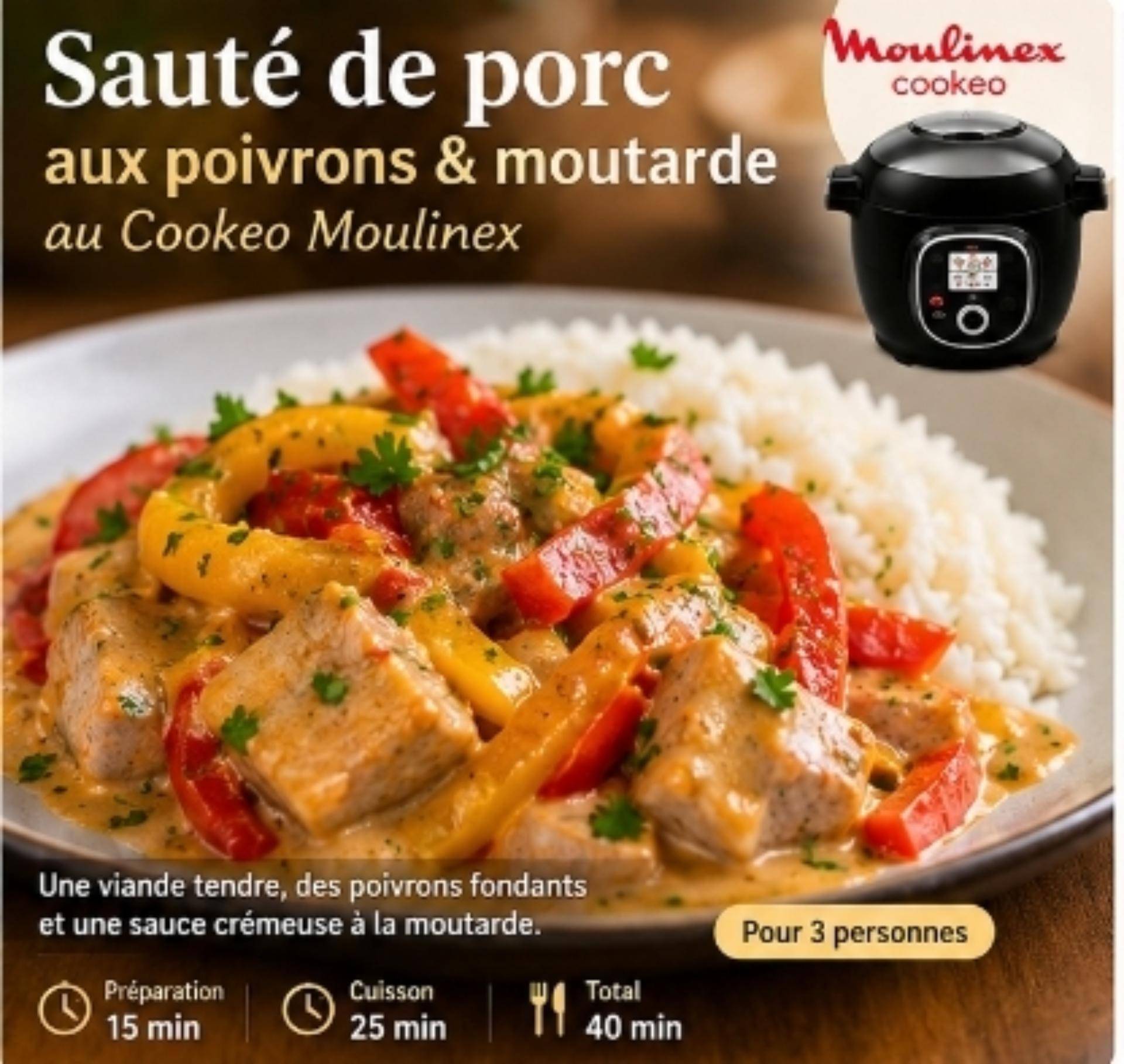 Sauté de porc crémeux aux poivrons & moutarde - Recette Cookeo V3 | Moulinex