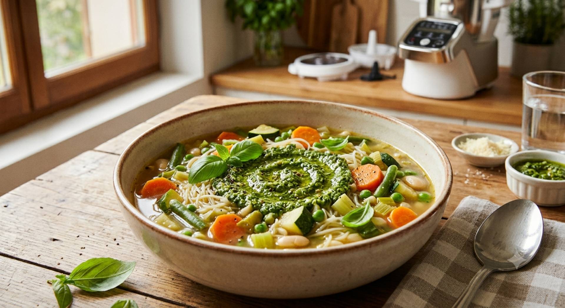 Soupe de légumes croquants au pistou - Recette Companion Connect XL | Moulinex
