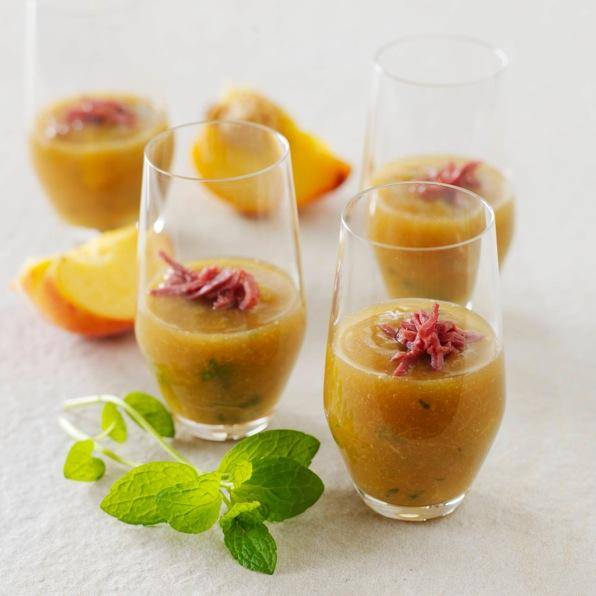 Verrines pêche et magret fumé - Recette Companion | Moulinex