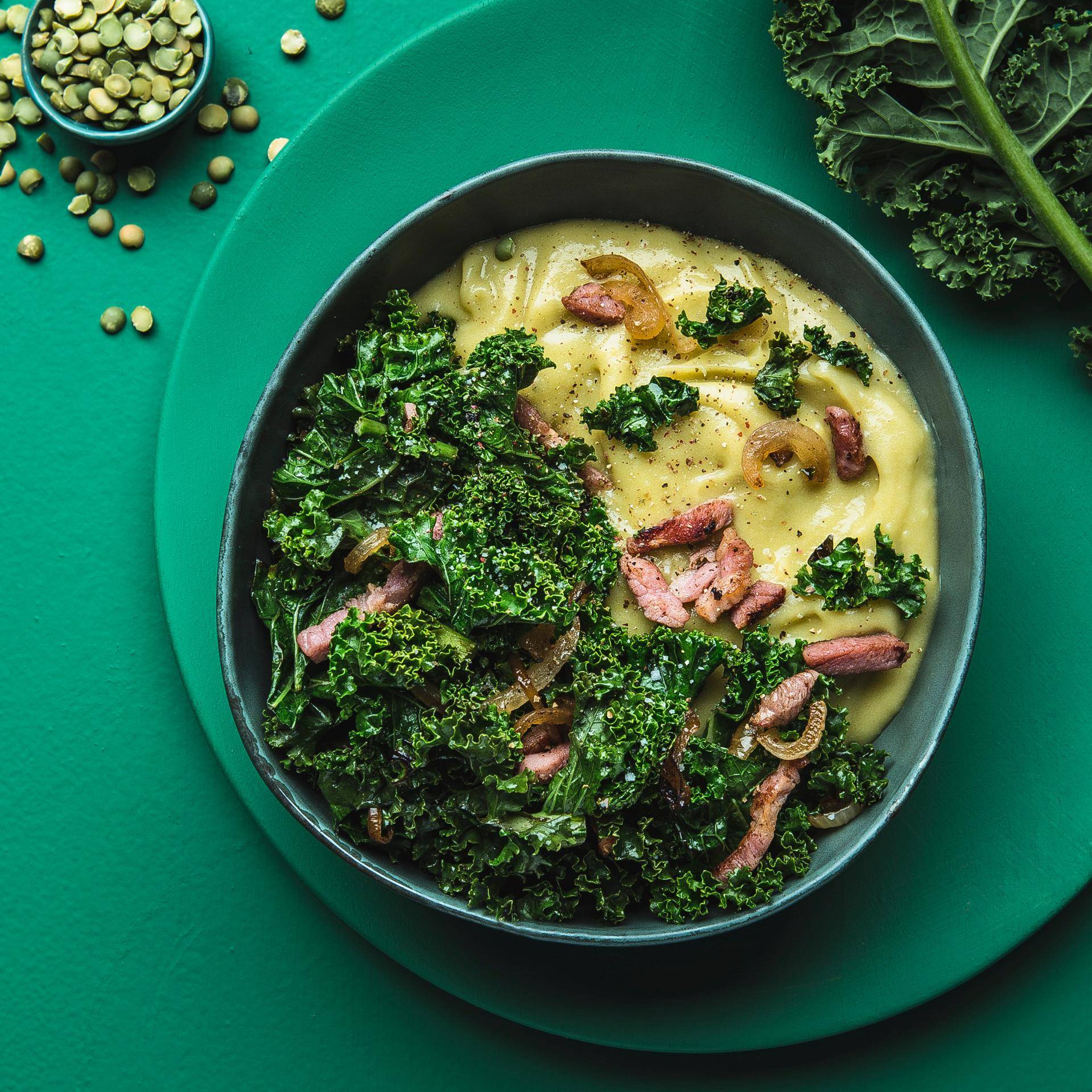 Purée de pois au kale sauté - Recette Cookeo | Moulinex
