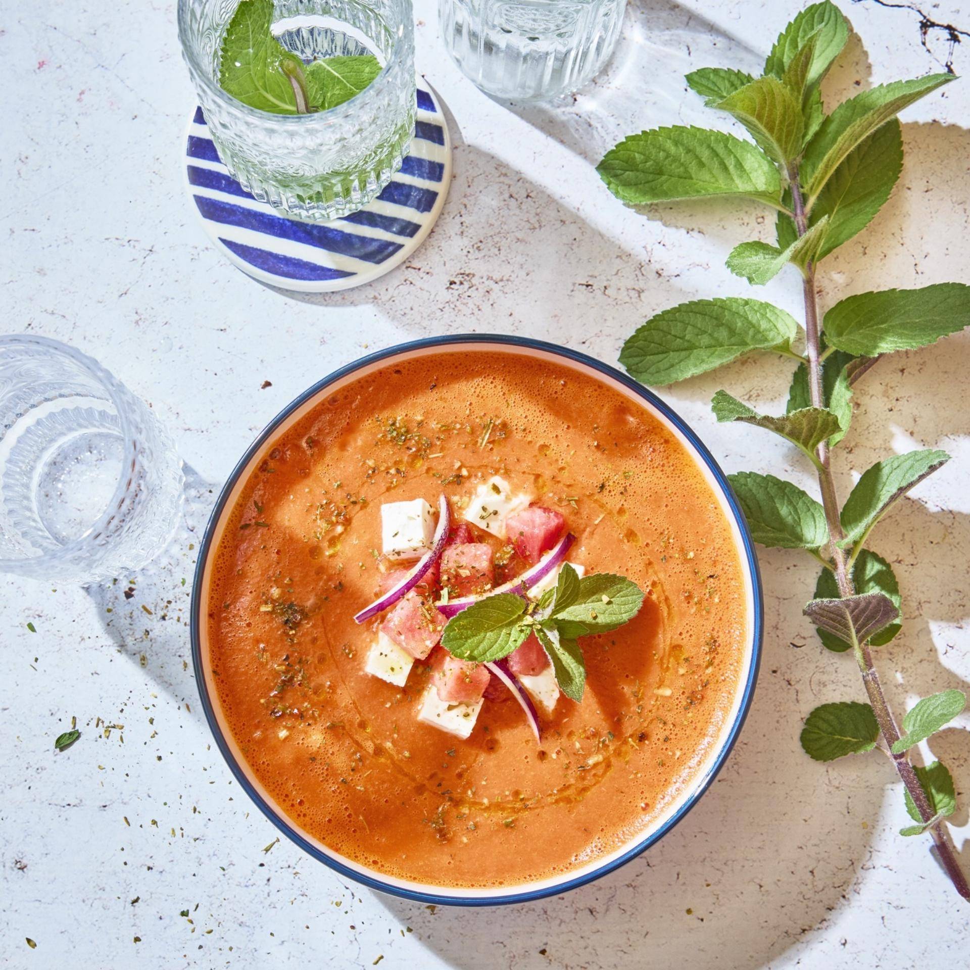 Gaspacho à la pastèque et feta Salakis - Recette Perfectmix Cook | Moulinex