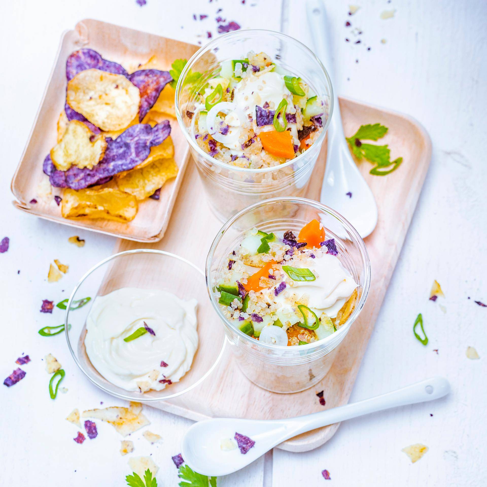 Salade de quinoa, fromage fondu et chips - Recette Companion | Moulinex