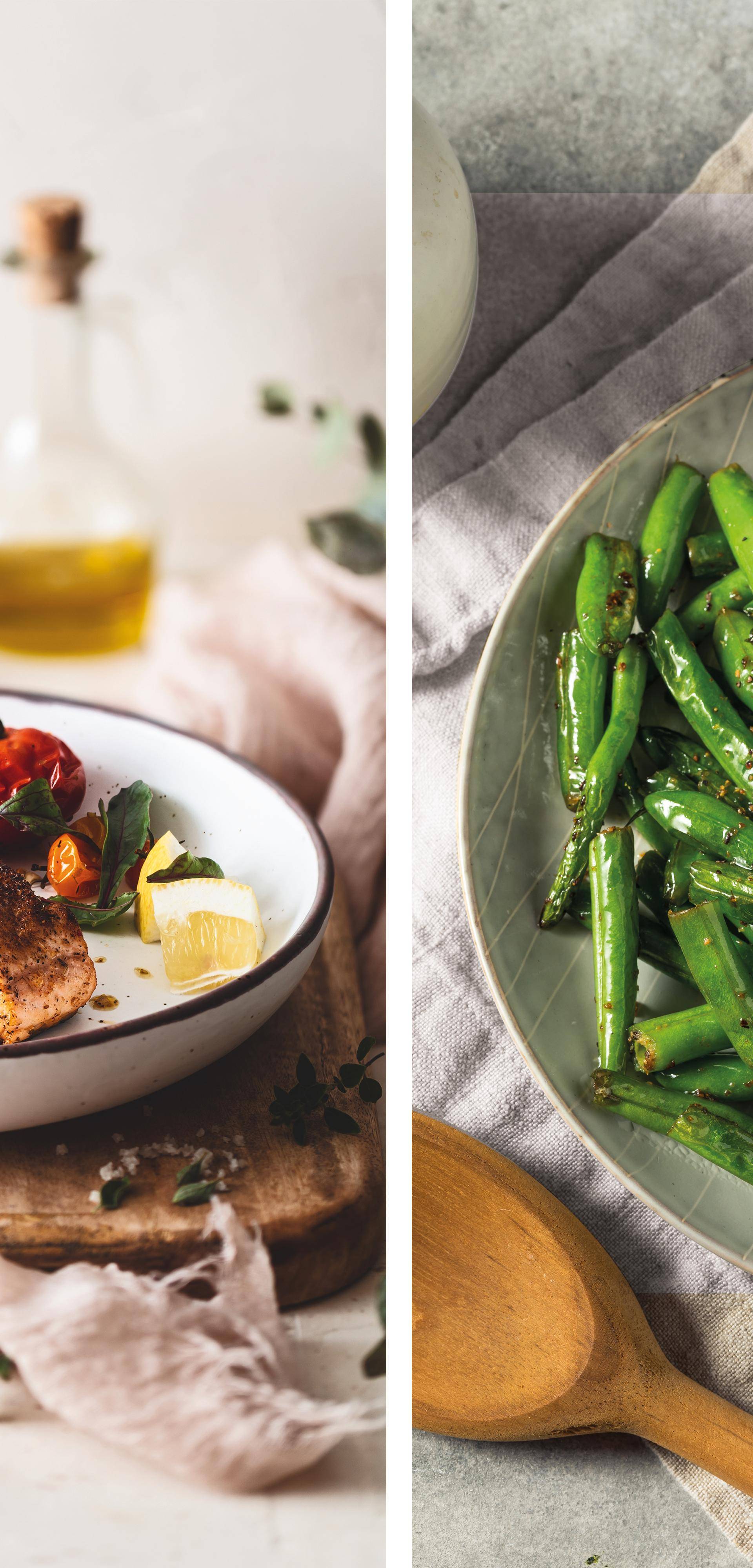 Saumon cajun et haricots verts à l'ail - Recette Easy Fry Multifunction 15L | Moulinex