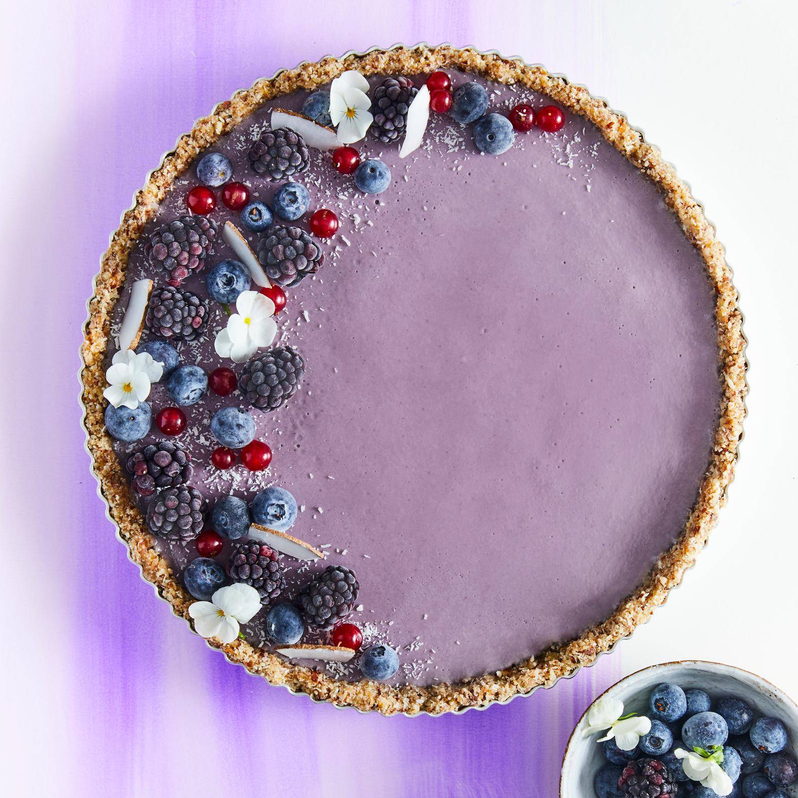Tarte vegan sans cuisson à la coco, myrtille et thé Earl Grey - Recette Click&Cook | Moulinex