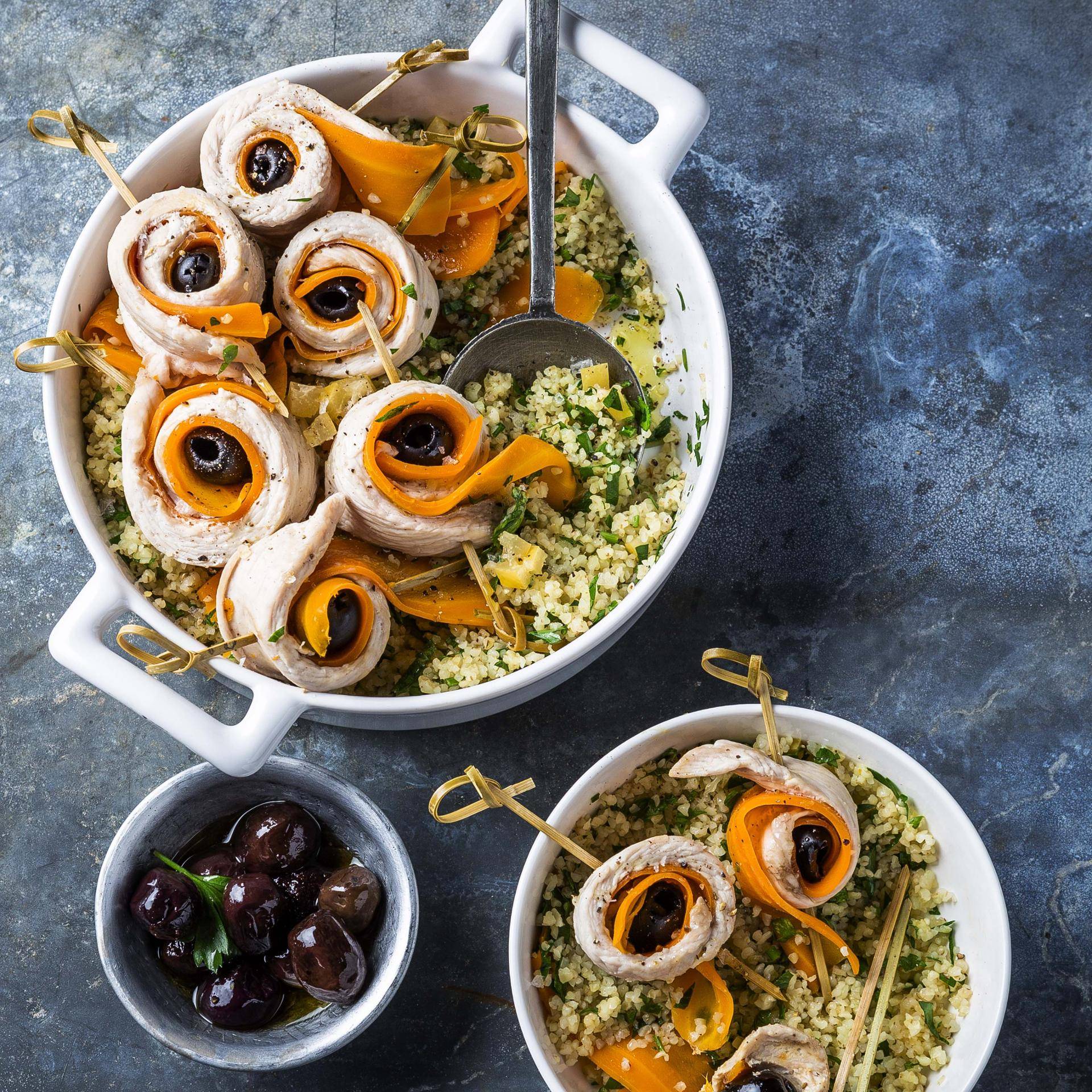 Brochettes de dinde aux carottes et boulgour - Recette Cuiseur vapeur | Moulinex