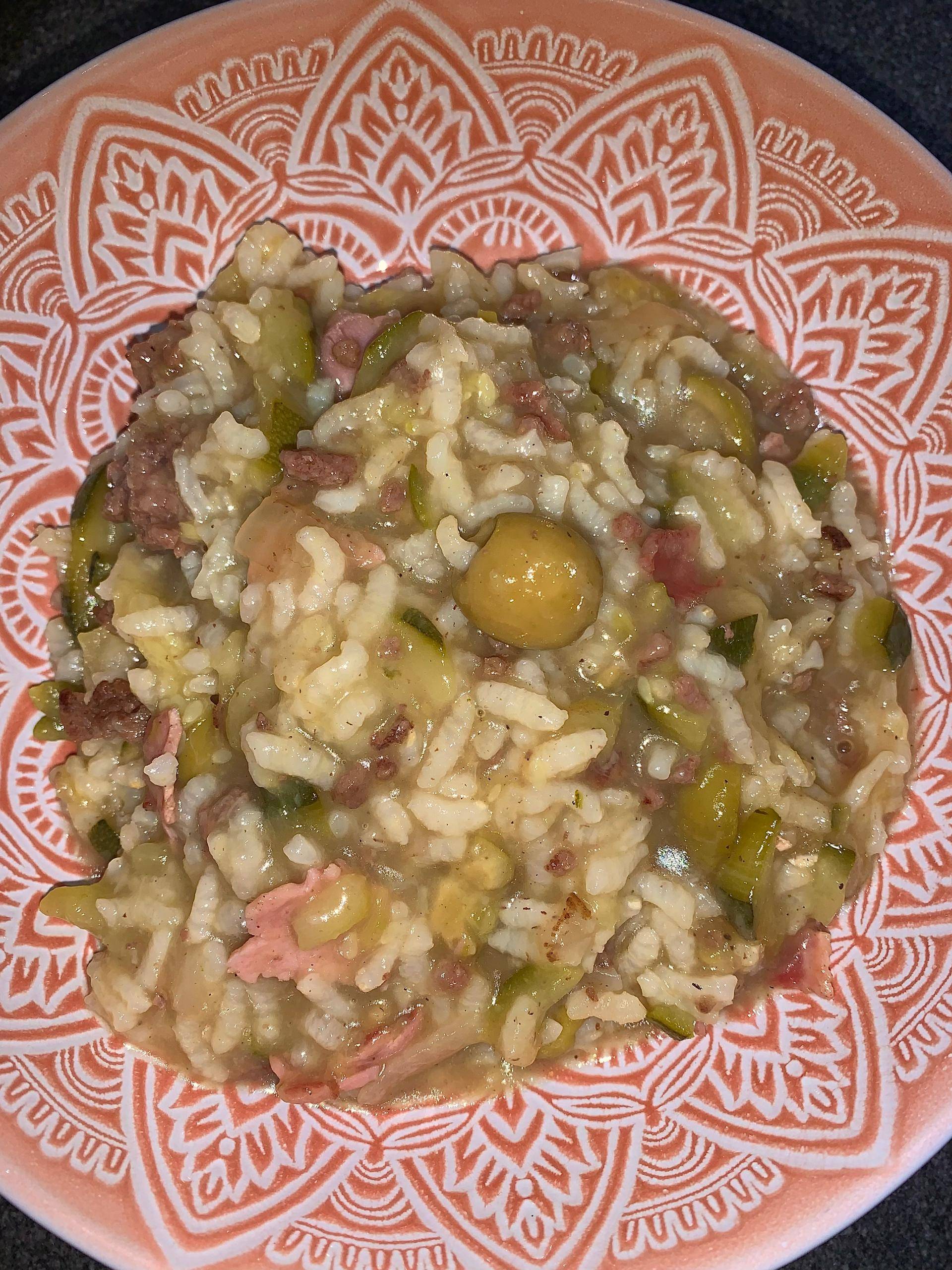 Risotto courgette ,viande hachée, lait de coco, jambon, olive - Recette Cookeo | Moulinex