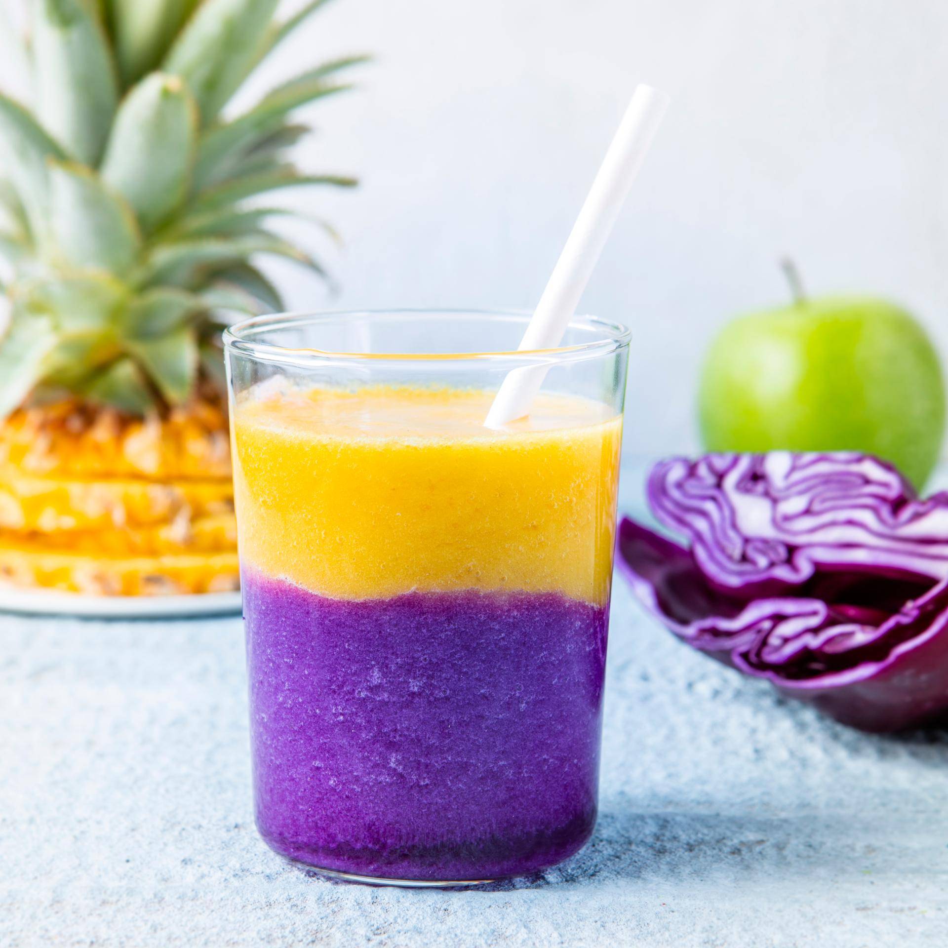 Smoothie bicolore chou rouge et mangue - Recette Perfectmix + | Moulinex