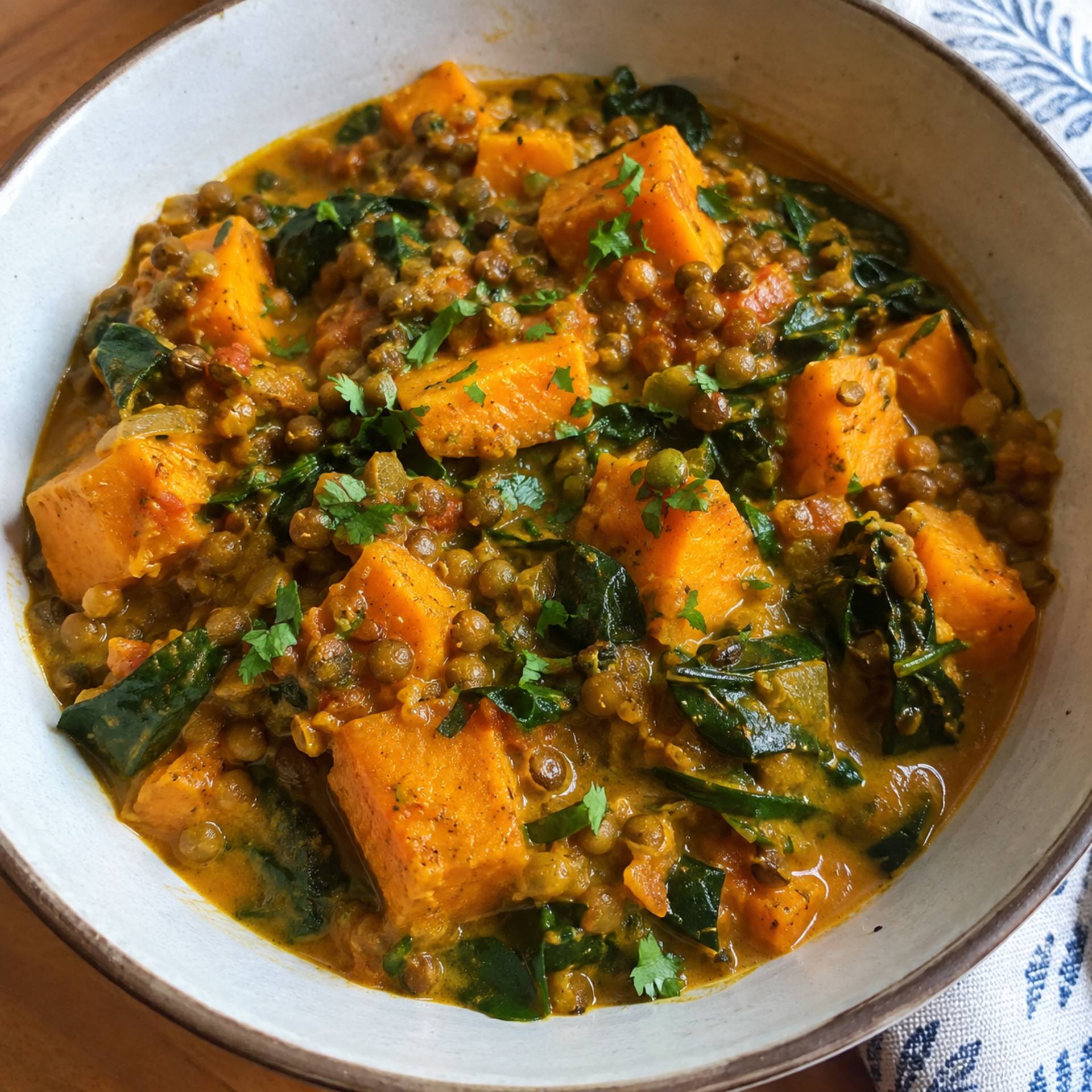 Curry de patates douces et lentilles corail et épinards - Recette Cookeo V3 Mini | Moulinex