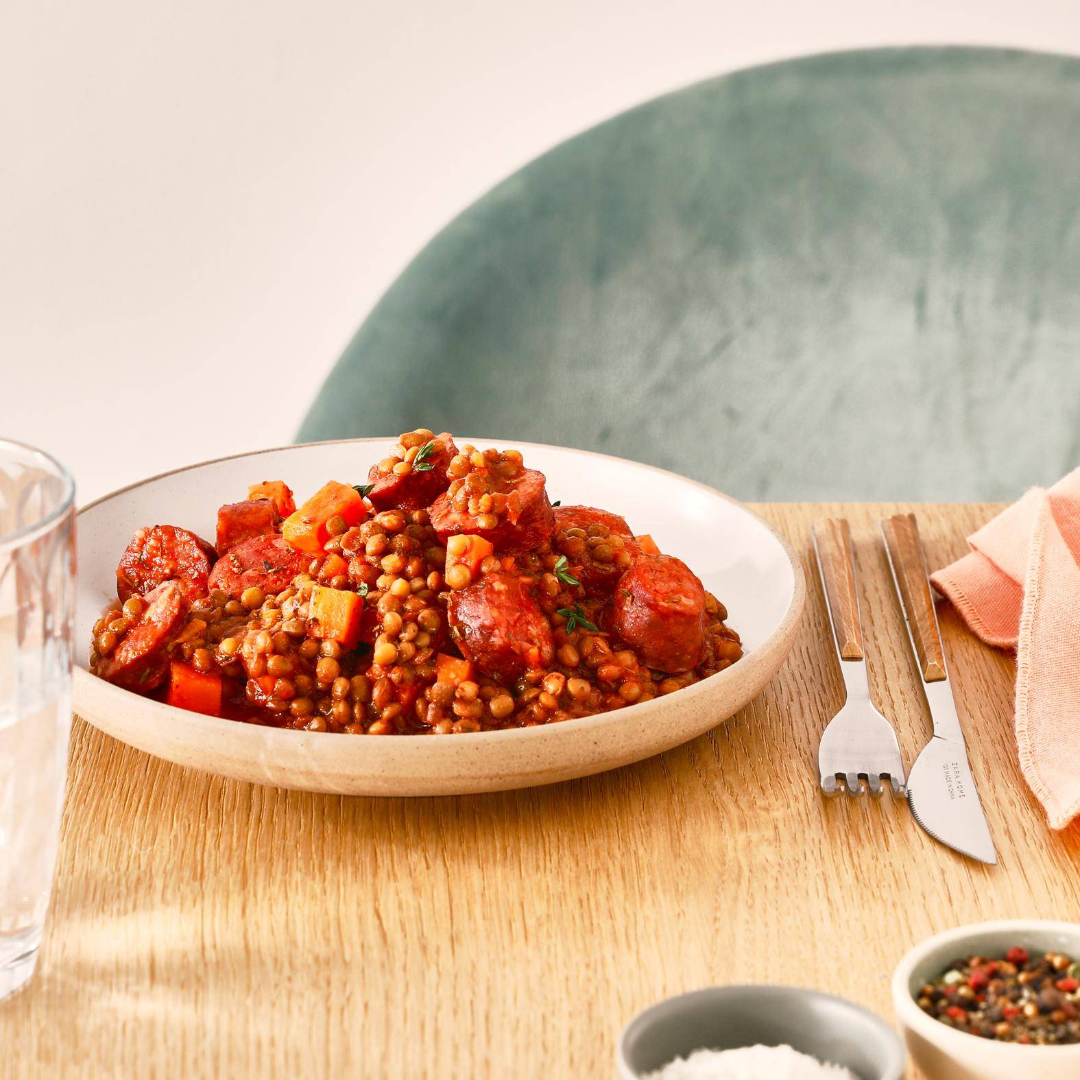 Linzen met worst en zoete aardappel - Recette Cookeo | Moulinex