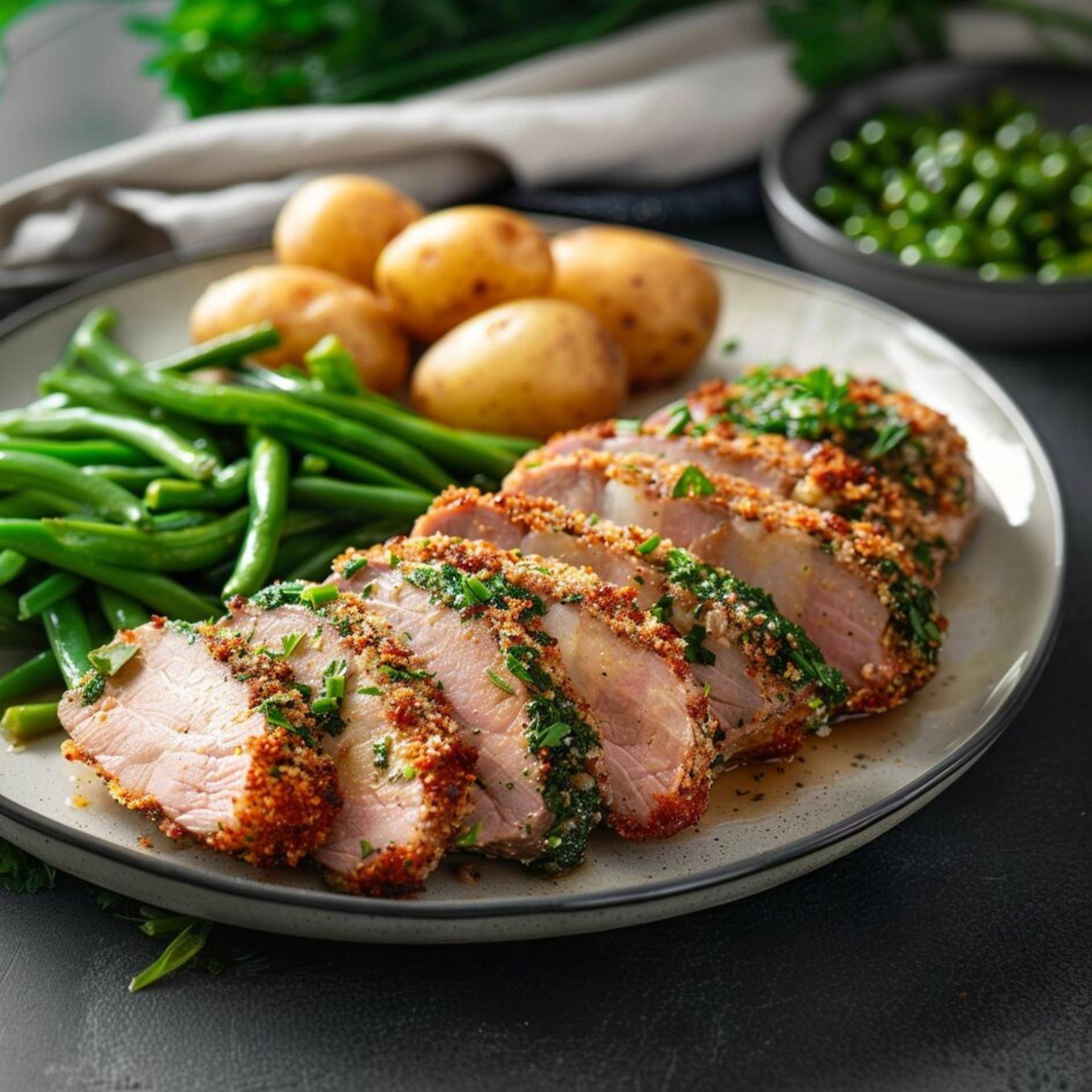 Filet mignon en croûte d’herbes, pommes grenailles & haricots verts - Recette Companion Connect | Moulinex