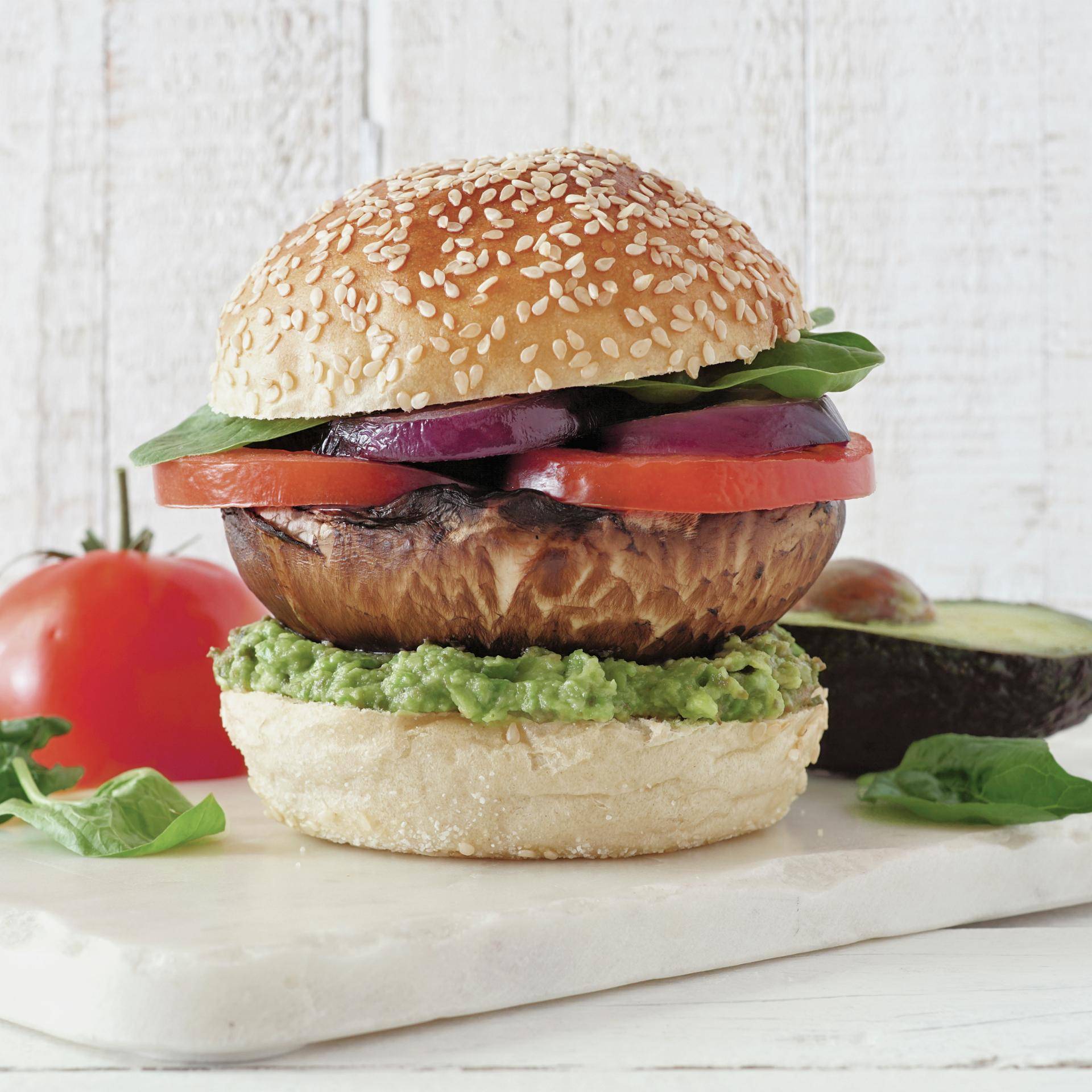 Vegan burger met gegrilde portobellochampignon - Recette Easy Fry Max | Moulinex
