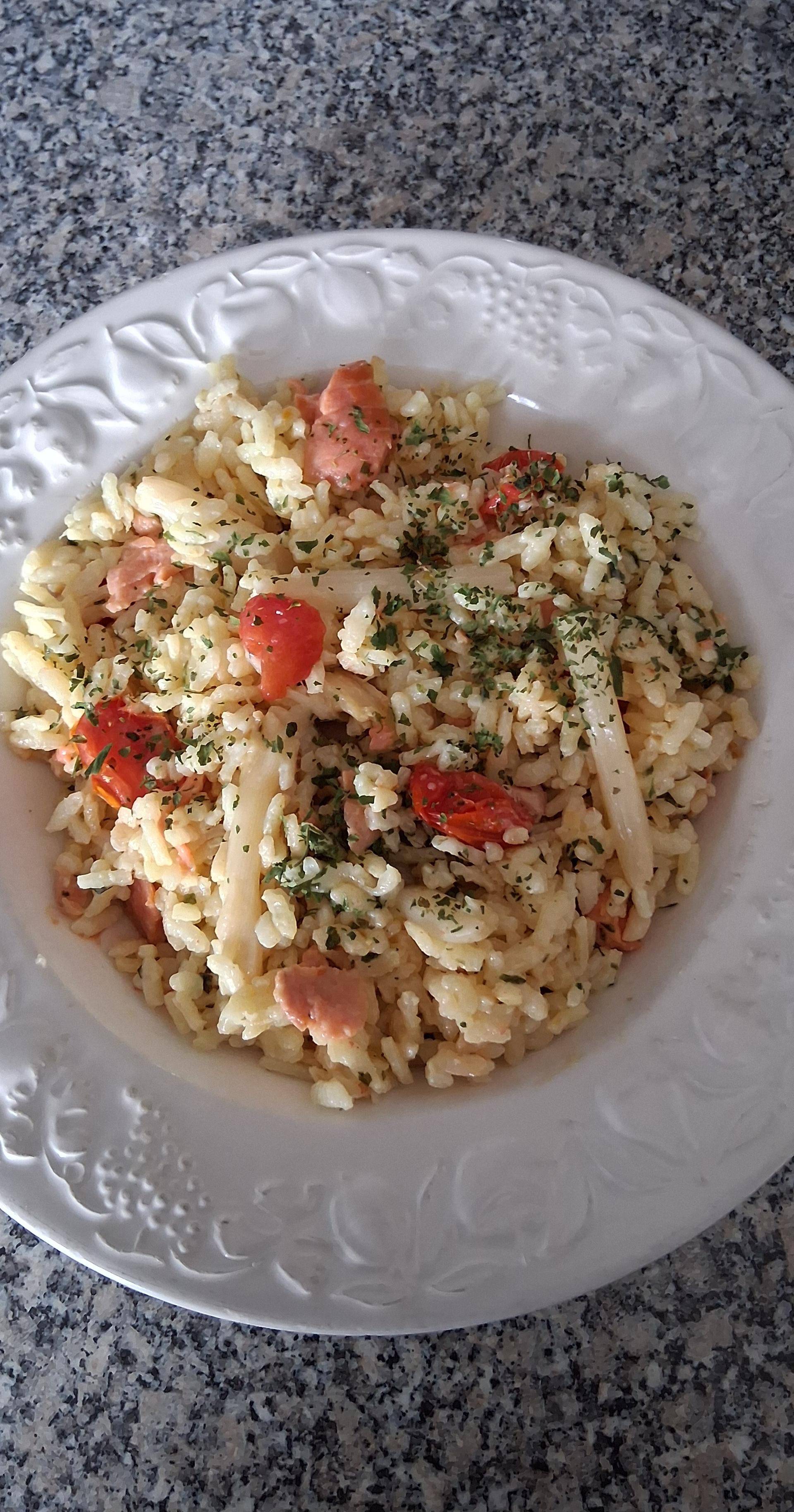 Risotto truite fumée, asperges et tomates - Recette Cookeo Mini | Moulinex