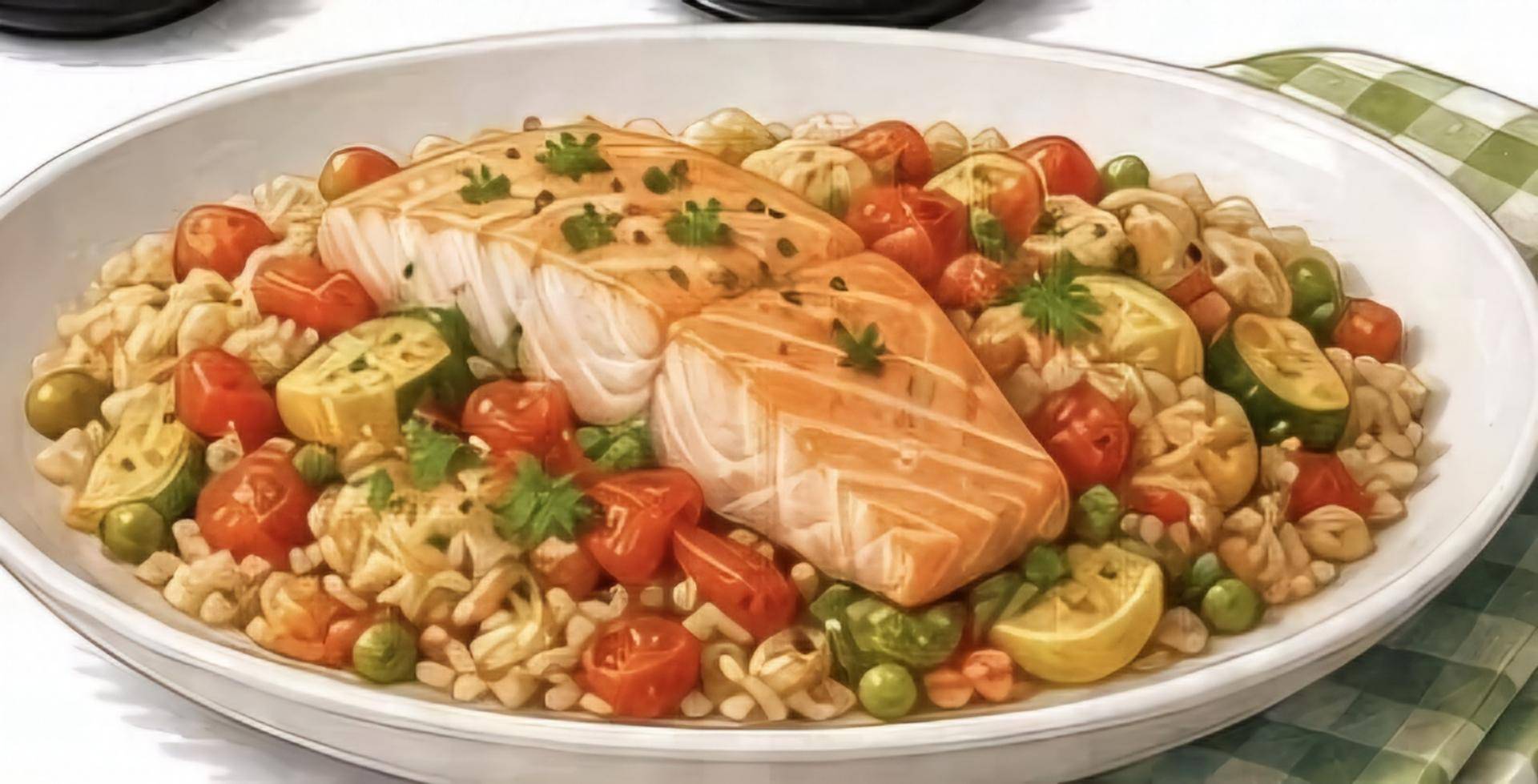 Saumon aux légumes et riz complet - Recette Cookeo Infinity Autostir | Moulinex