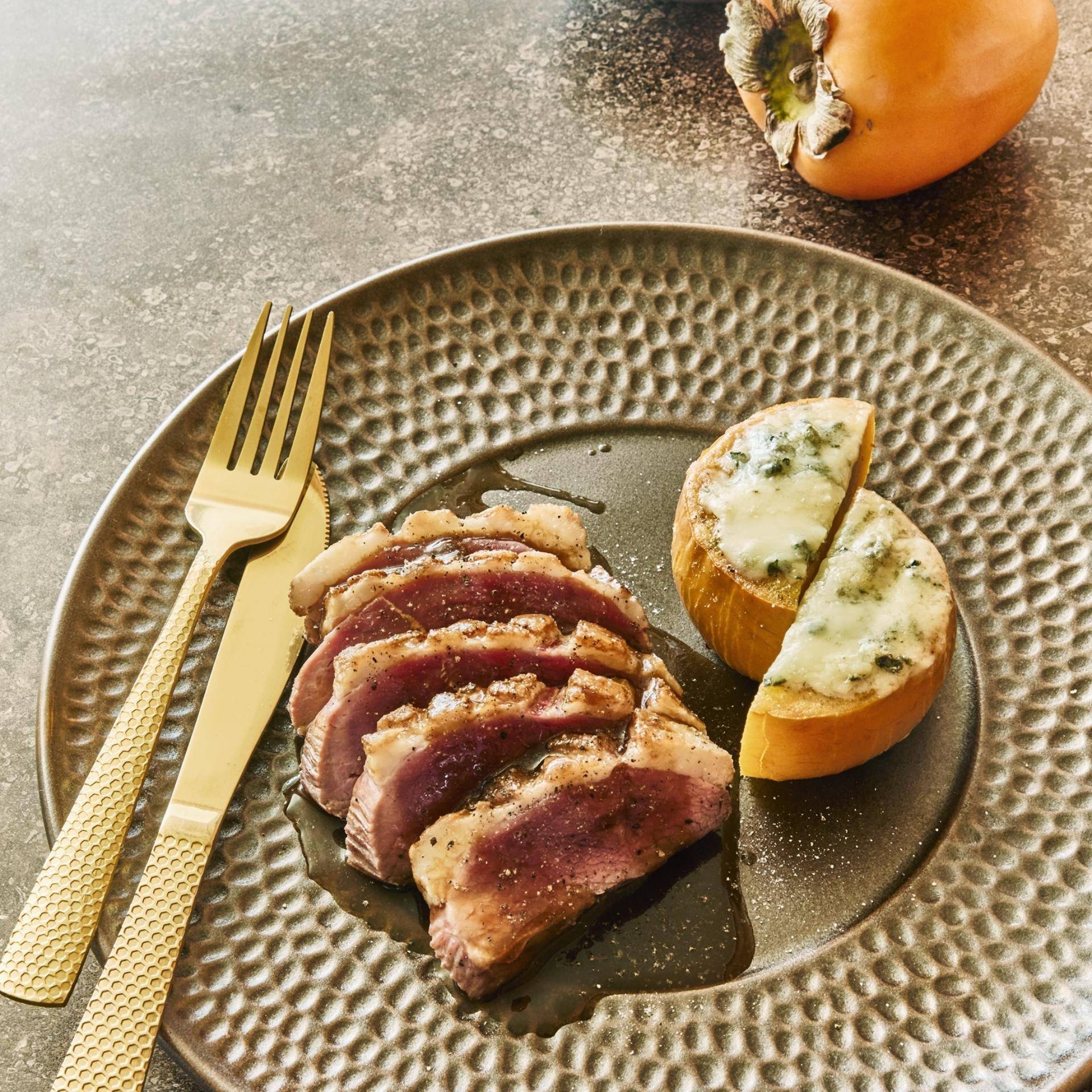 Magret de canard rôti & kaki farci au roquefort - Recette Dual Easy Fry Flex | Moulinex