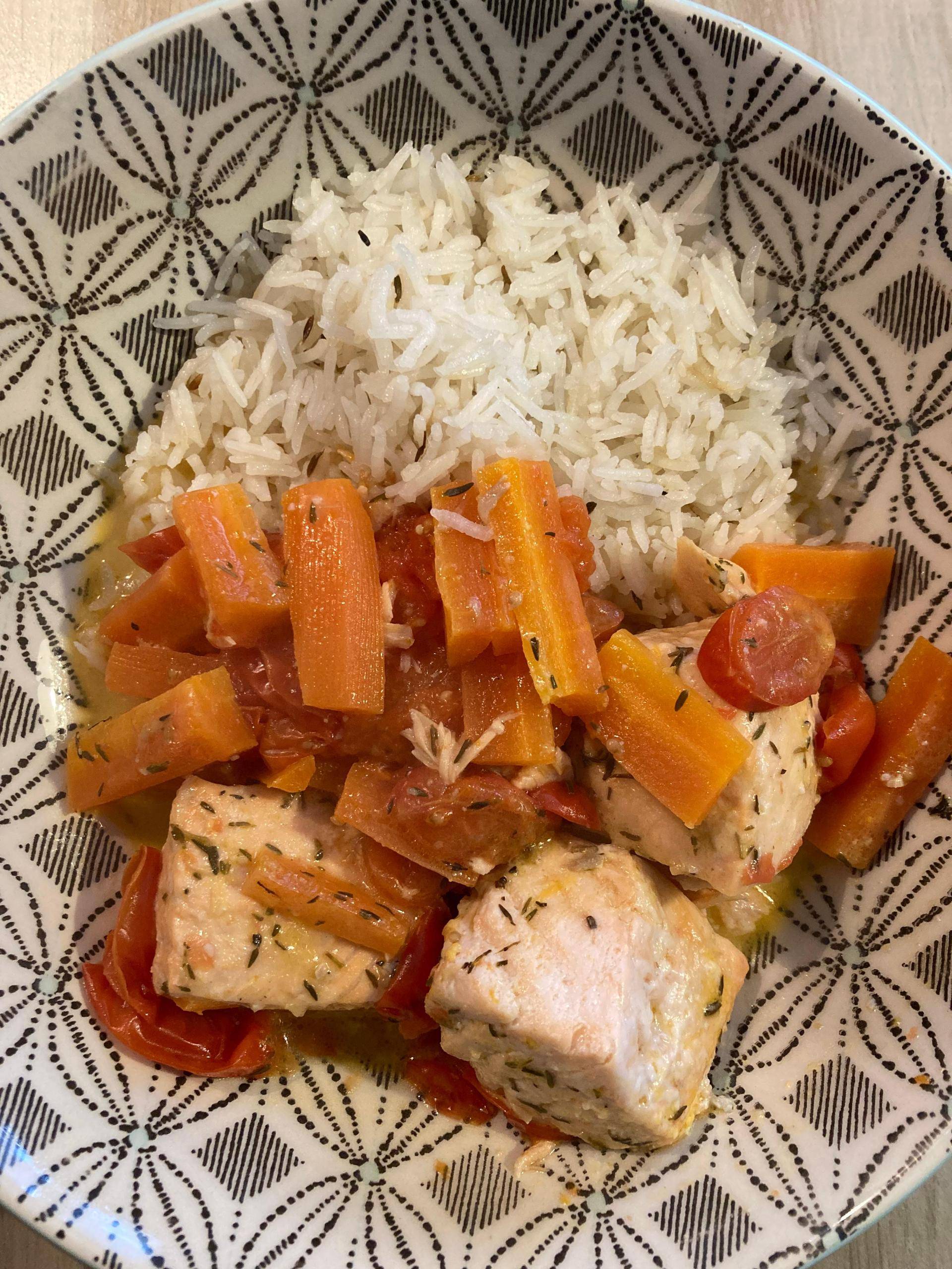 Saumon, légumes citron vert et lait de coco - Recette Cookeo | Moulinex