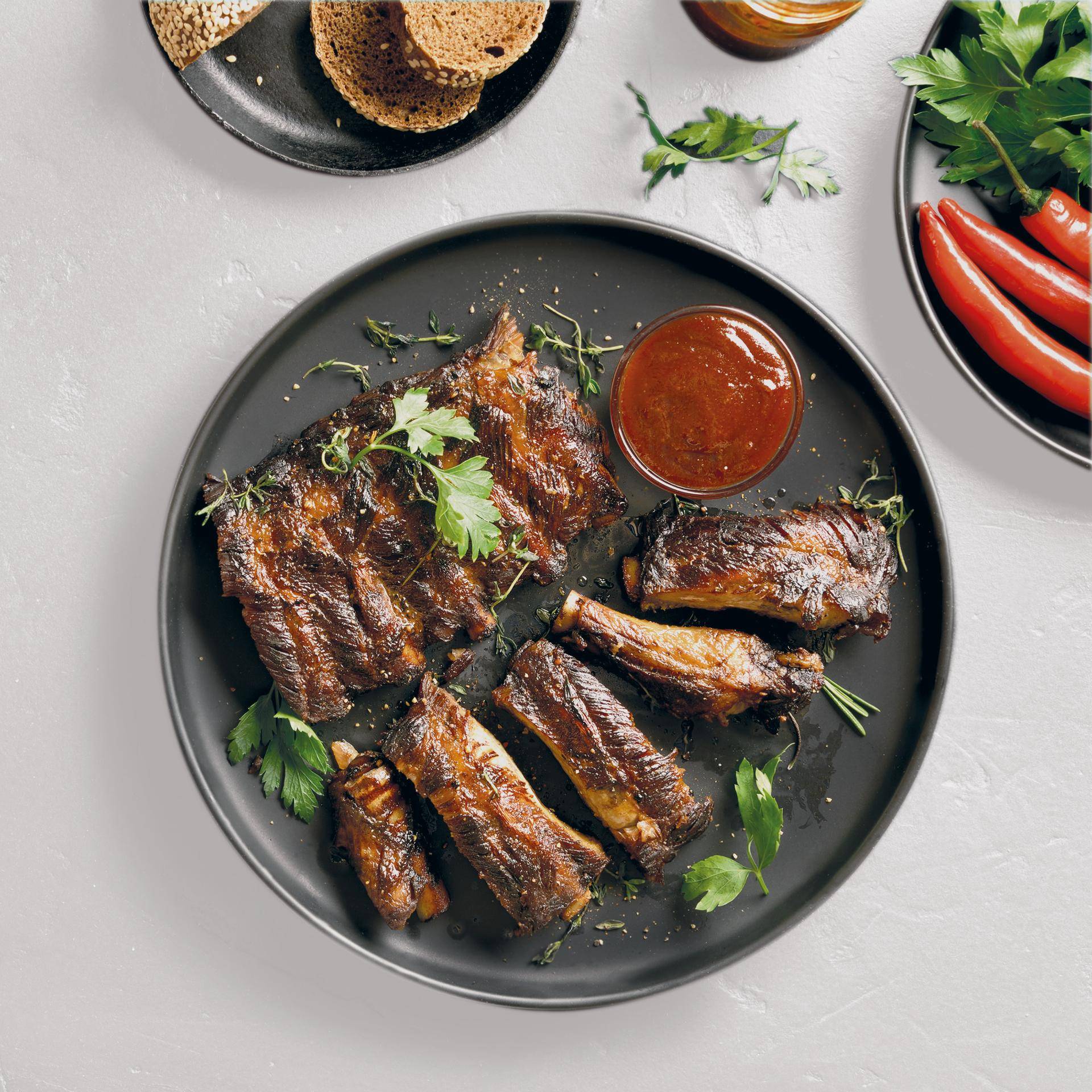 Gegrilde ribbetjes met barbecuesaus - Recette Easy Fry Compact | Moulinex