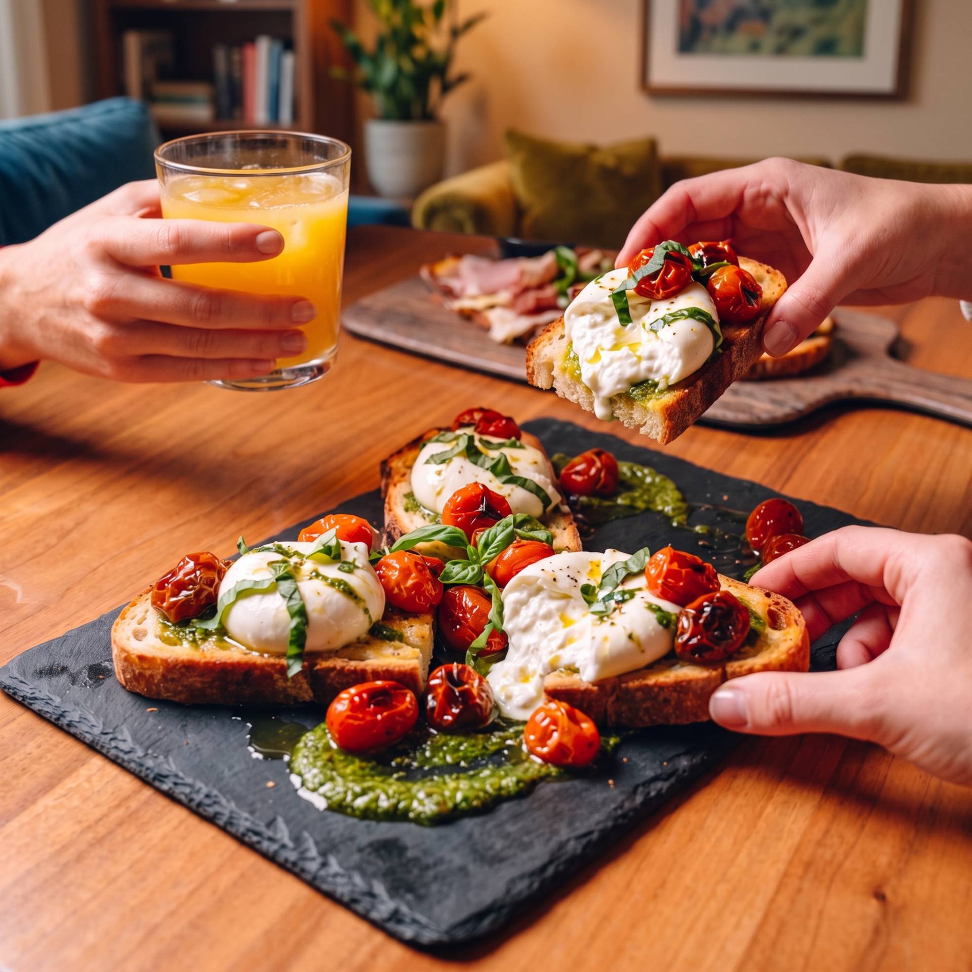 Bruschetta burrata, tomates cerises rôties & pesto - Recette Ever Fry XXL SURFACE | Moulinex