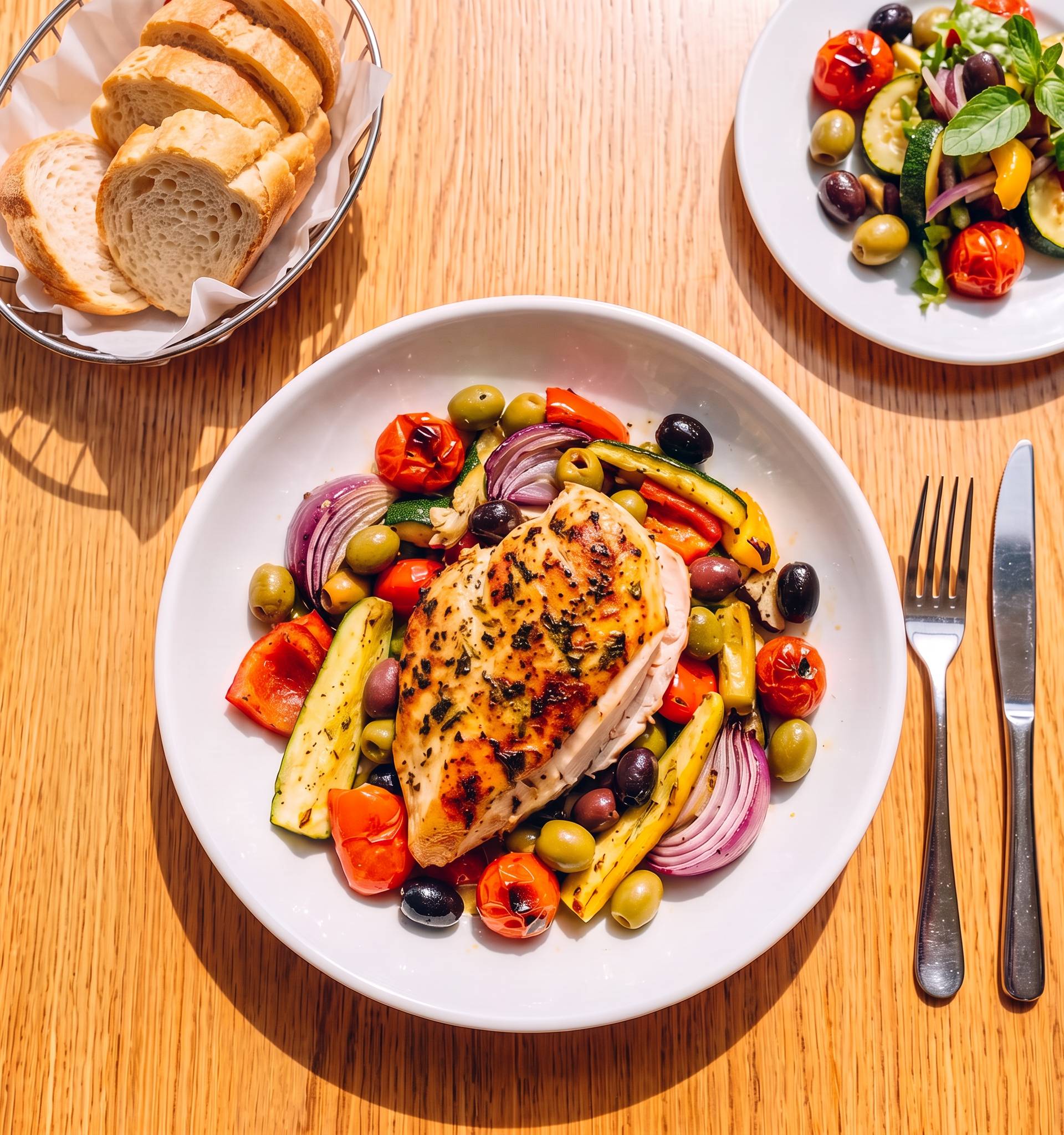 Filet de poulet rôti « Tout-en-un » aux légumes colorés & olives - Recette Ever Fry XXL SURFACE | Moulinex