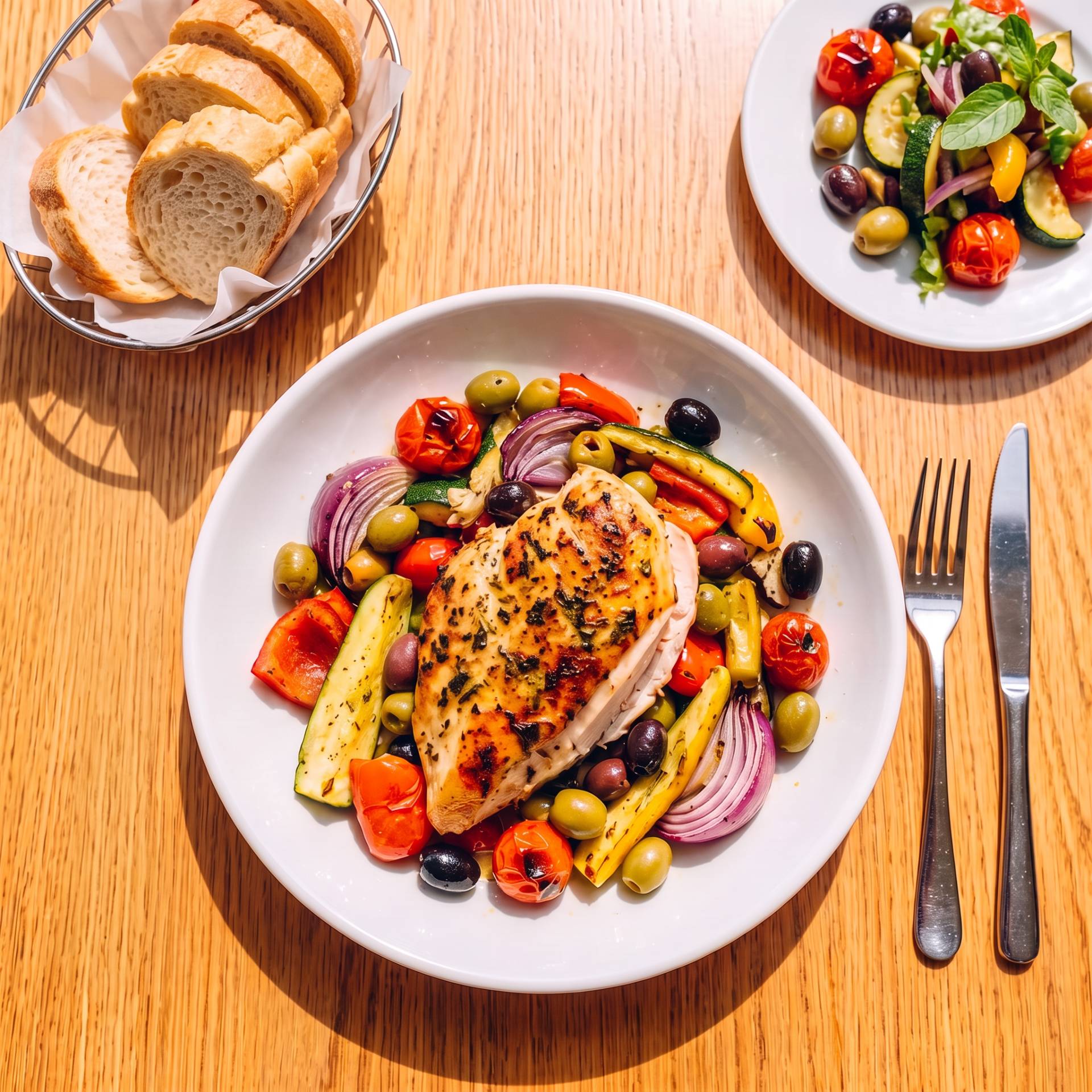 Filet de poulet rôti « Tout-en-un » aux légumes colorés & olives - Recette Ever Fry XXL SURFACE | Moulinex