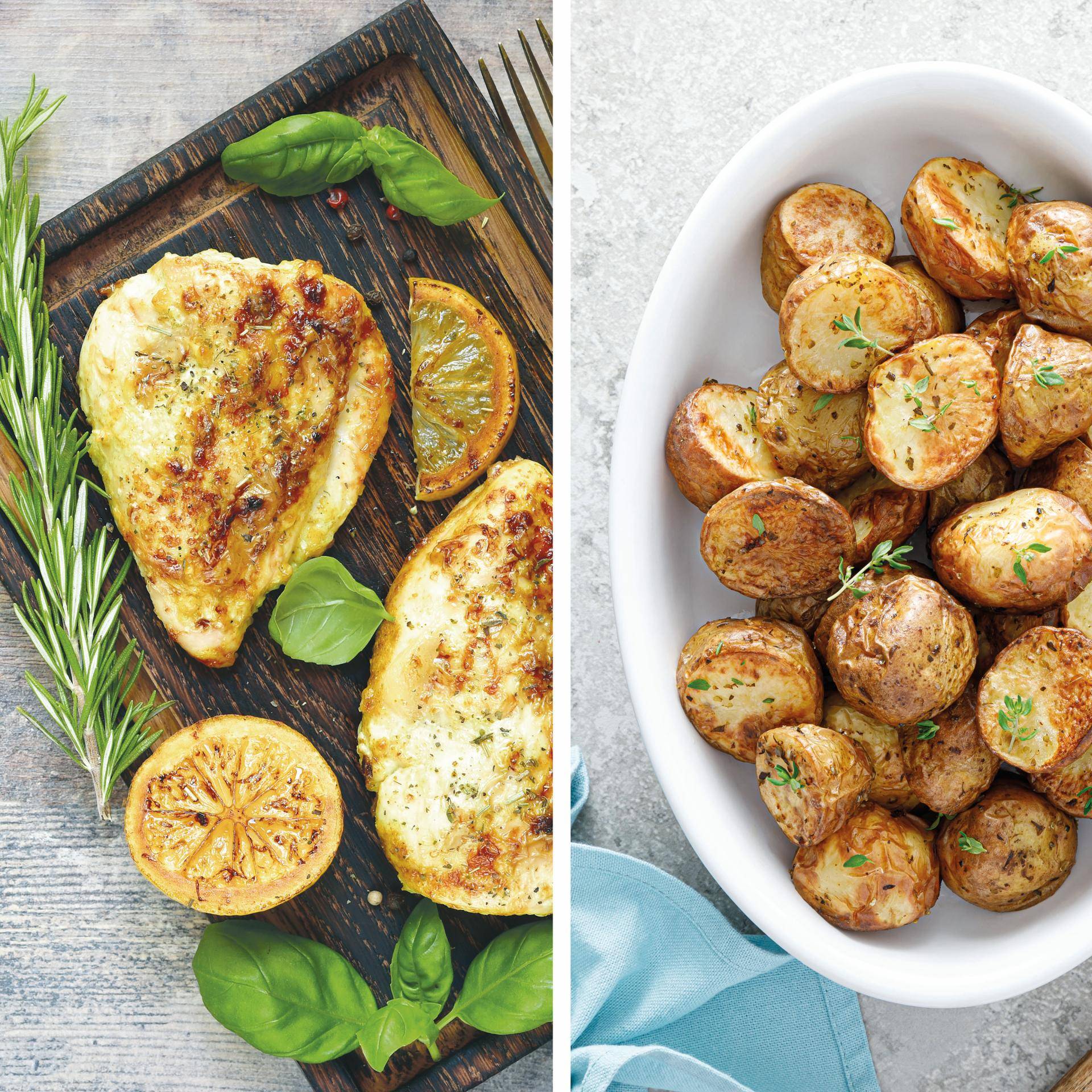 Grieks gegrilde kip en citroenaardappeltjes - Recette Dual EasyFry&Grill | Moulinex