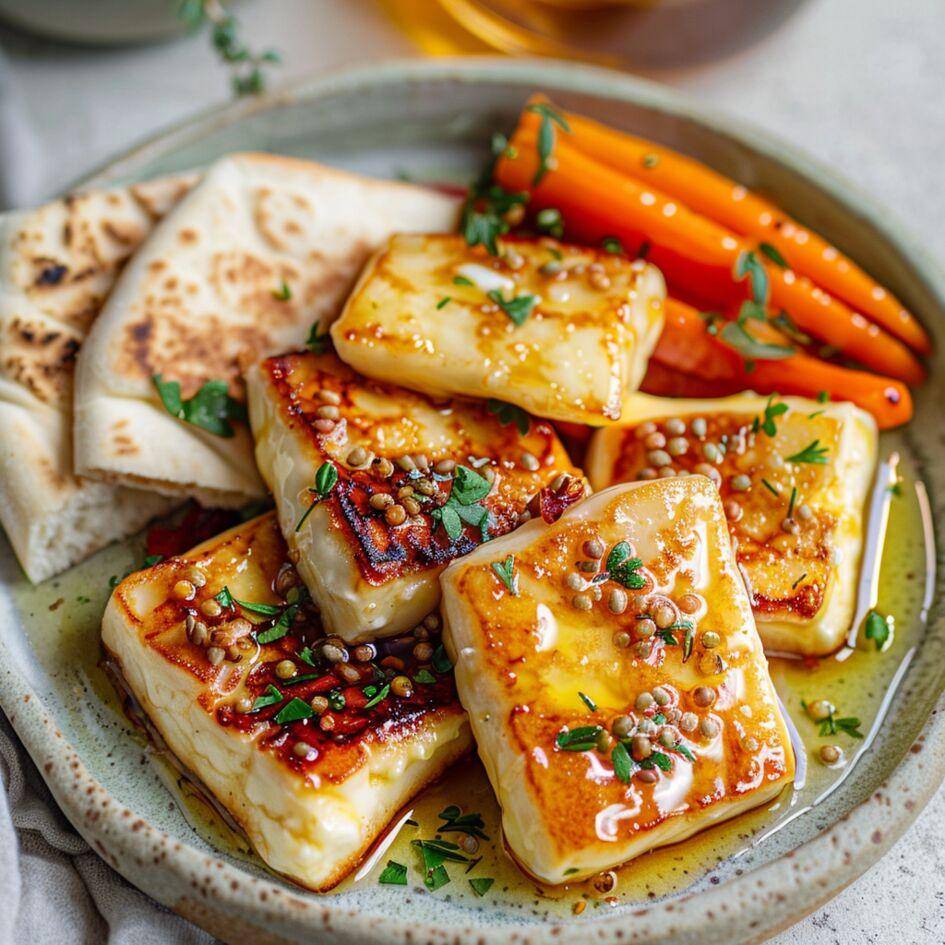 Geroosterde halloumi met honing - Recette Easy Fry Max | Moulinex