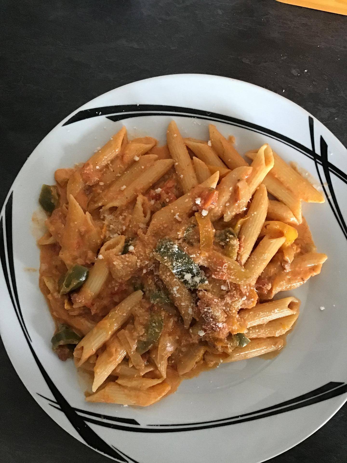 Pâtes aux lardons oignons poivrons courgettes - Recette Cookeo | Moulinex