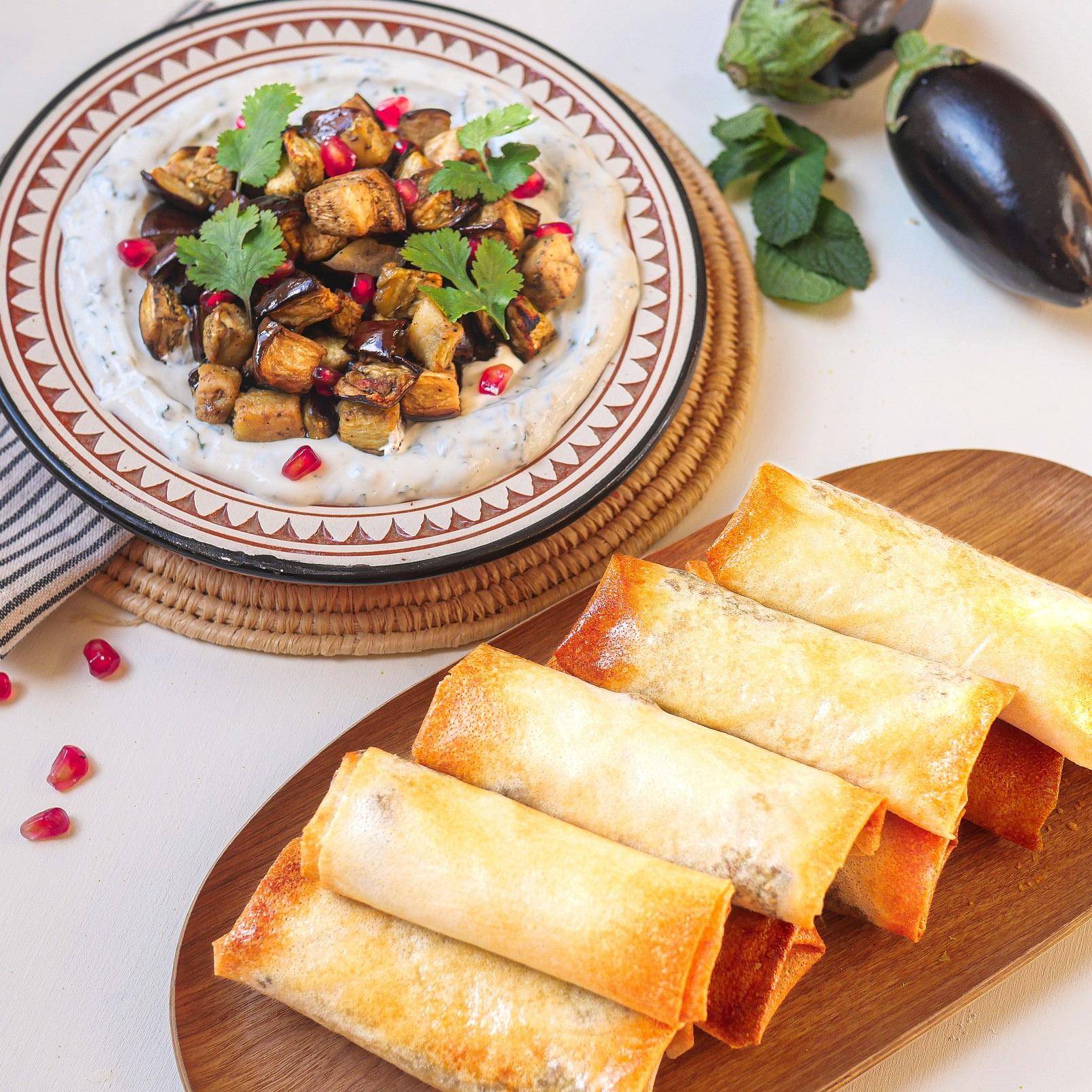 Bourek à la viande et aubergine rôtie sauce yaourt - Recette Dual EasyFry | Moulinex
