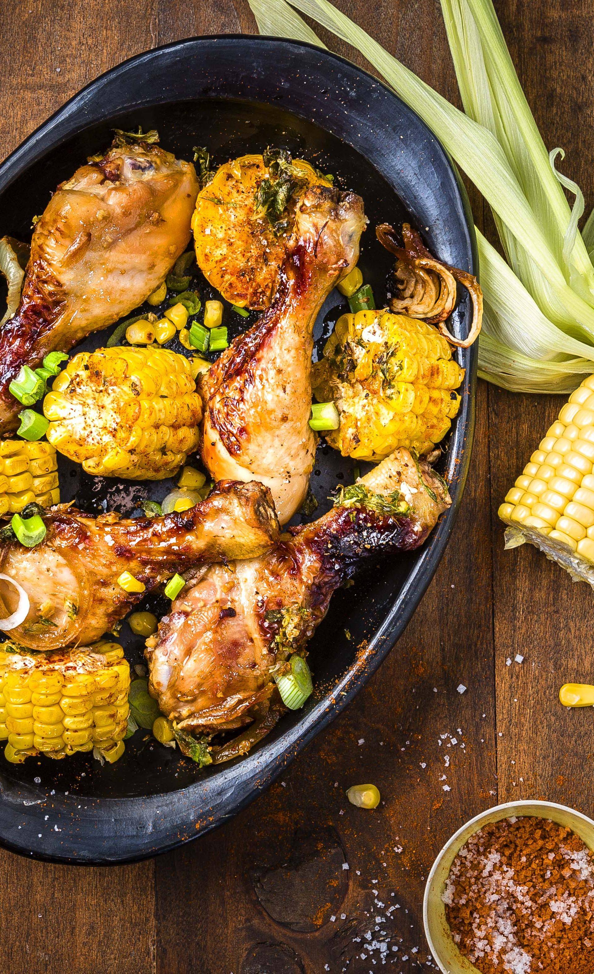 Gekarameliseerde kipdrumsticks met gember en geroosterde mais - Recette EASY FRY & GRILL 2 in 1 XXL | Moulinex