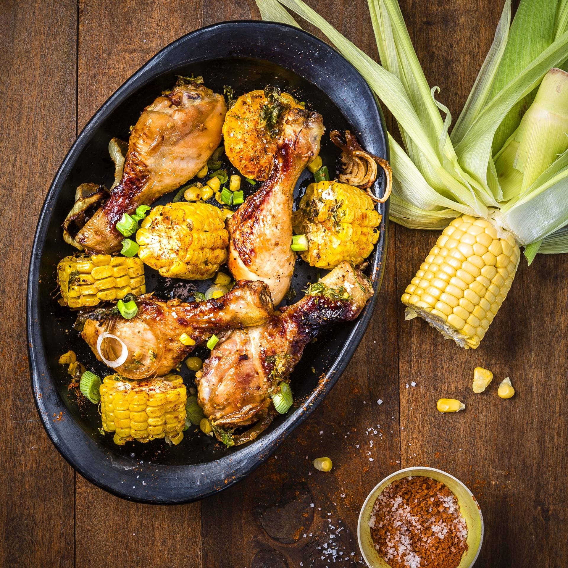 Gekarameliseerde kipdrumsticks met gember en geroosterde mais - Recette EASY FRY & GRILL 2 in 1 XXL | Moulinex