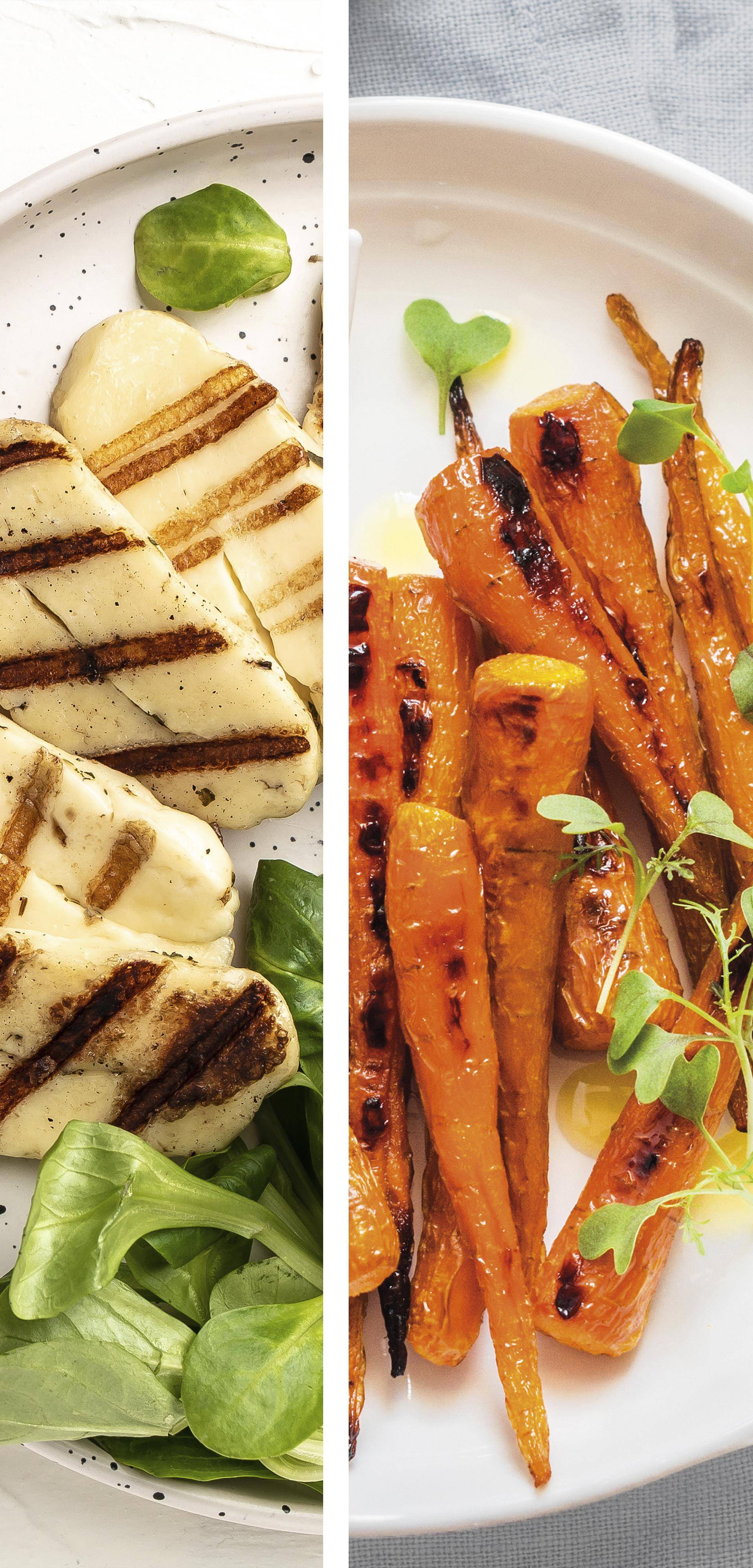 Gegrilde halloumi, pistachenoten en geroosterde wortels - Recette Dual EasyFry&Grill | Moulinex