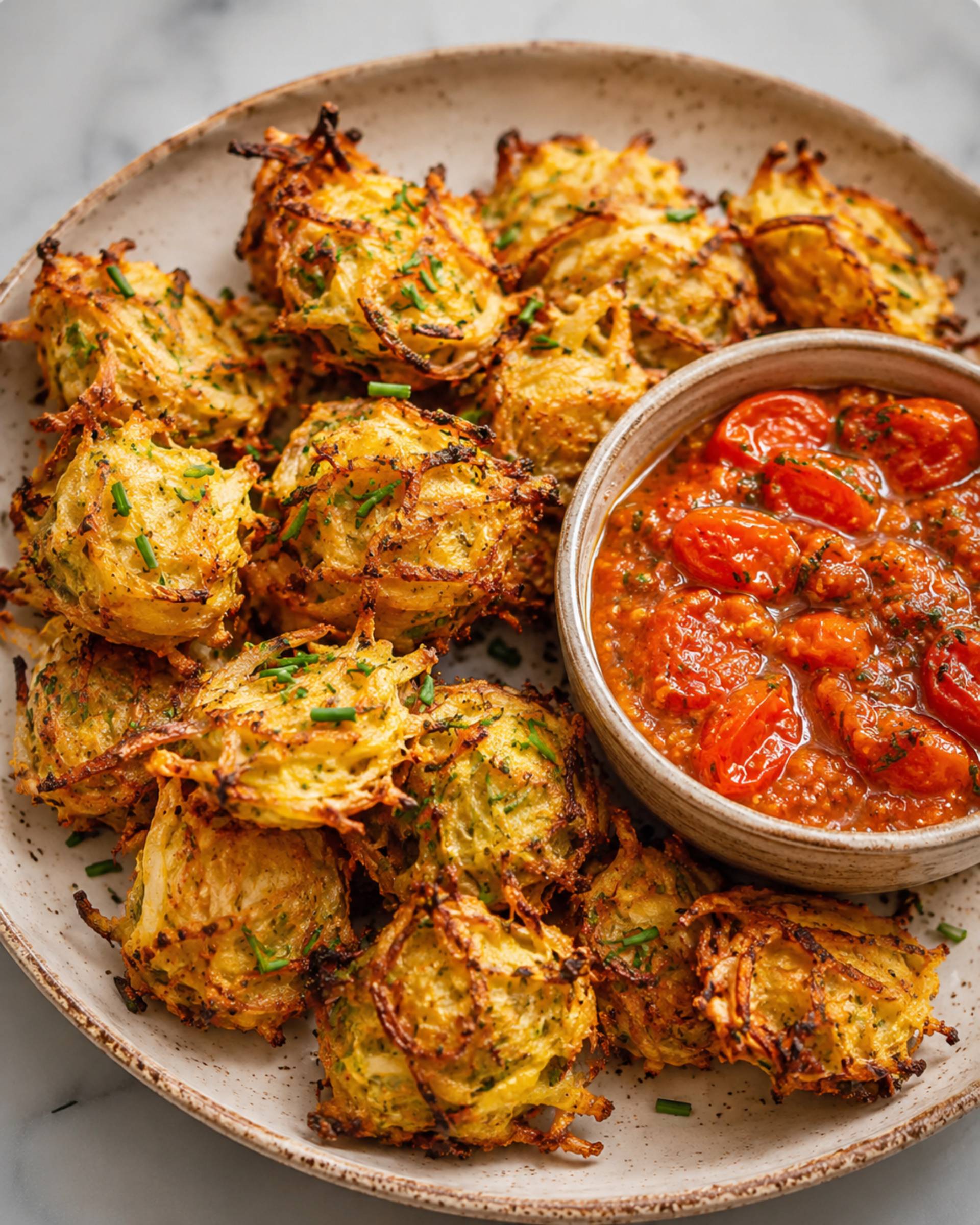 Pakodas d’oignon, sauce aux tomates cerises - Recette Crisp&Go 3P | Moulinex