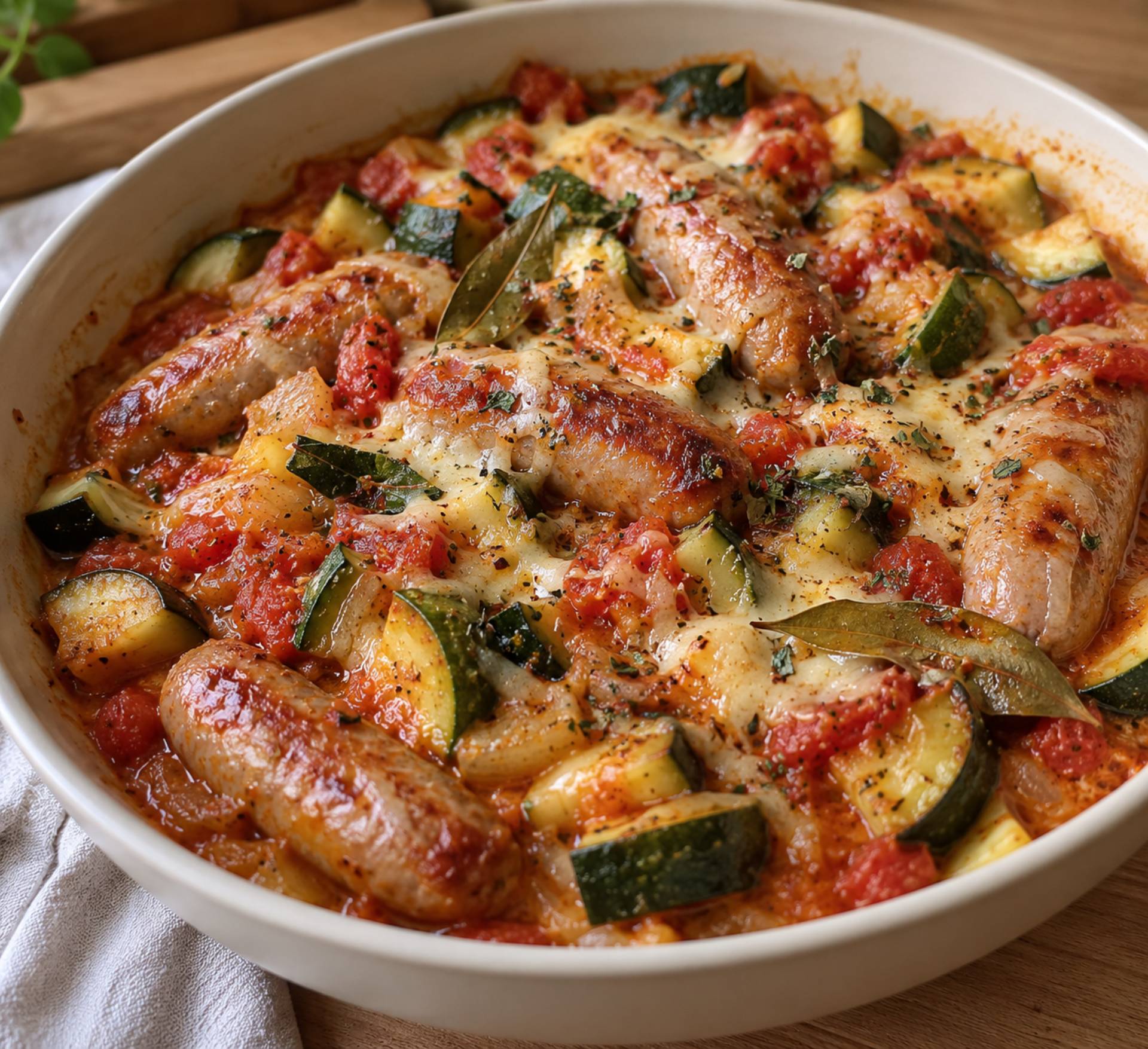 Chipolatas aux courgettes et tomates gratinées - Recette Cookeo V3 | Moulinex