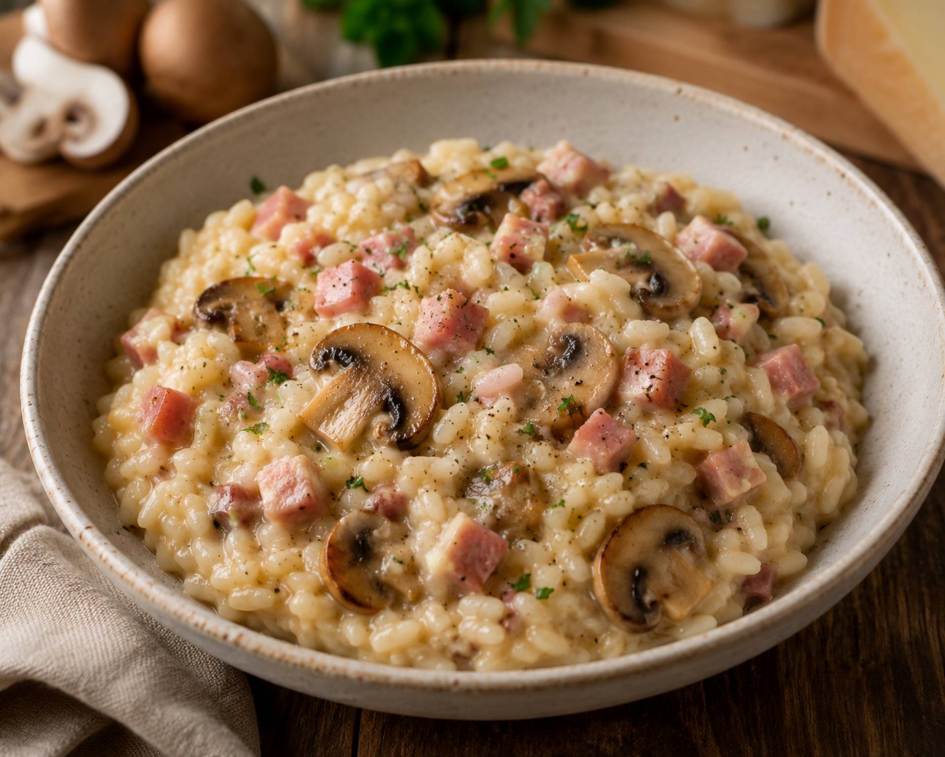 Risotto aux champignons frais, jambon maigre et ciboulette diététique - Recette Cookeo V3 | Moulinex