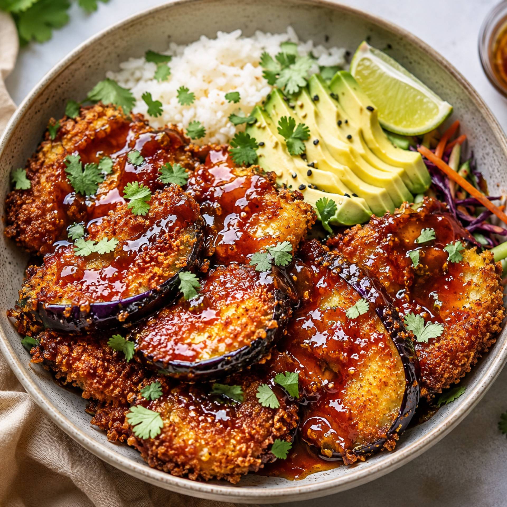 Aubergine katsu, sauce BBQ coréenne - Recette Ever Fry Dual Flex | Moulinex