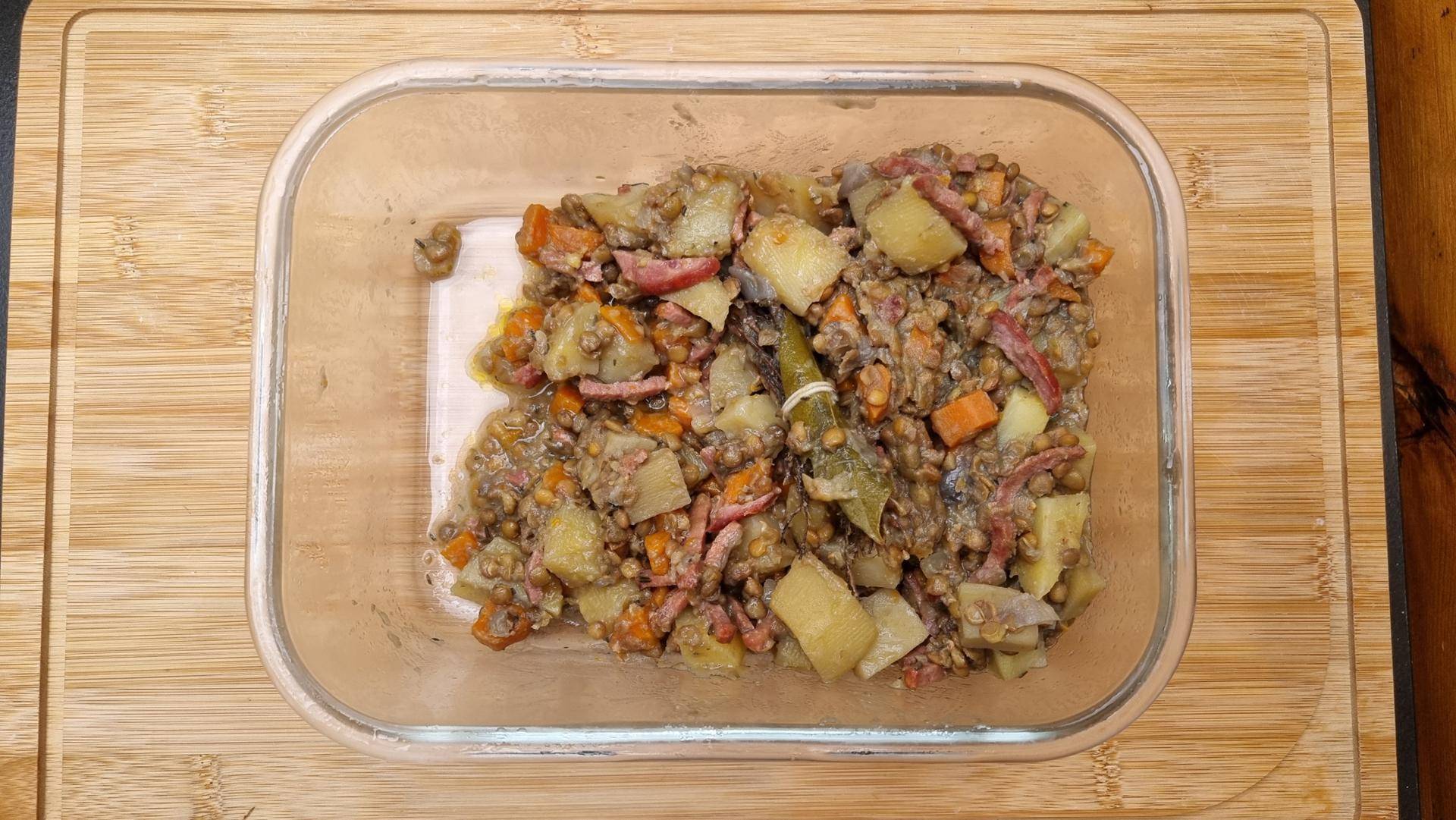 Lentilles aux allumettes de bacon - Recette Cookeo V3 | Moulinex