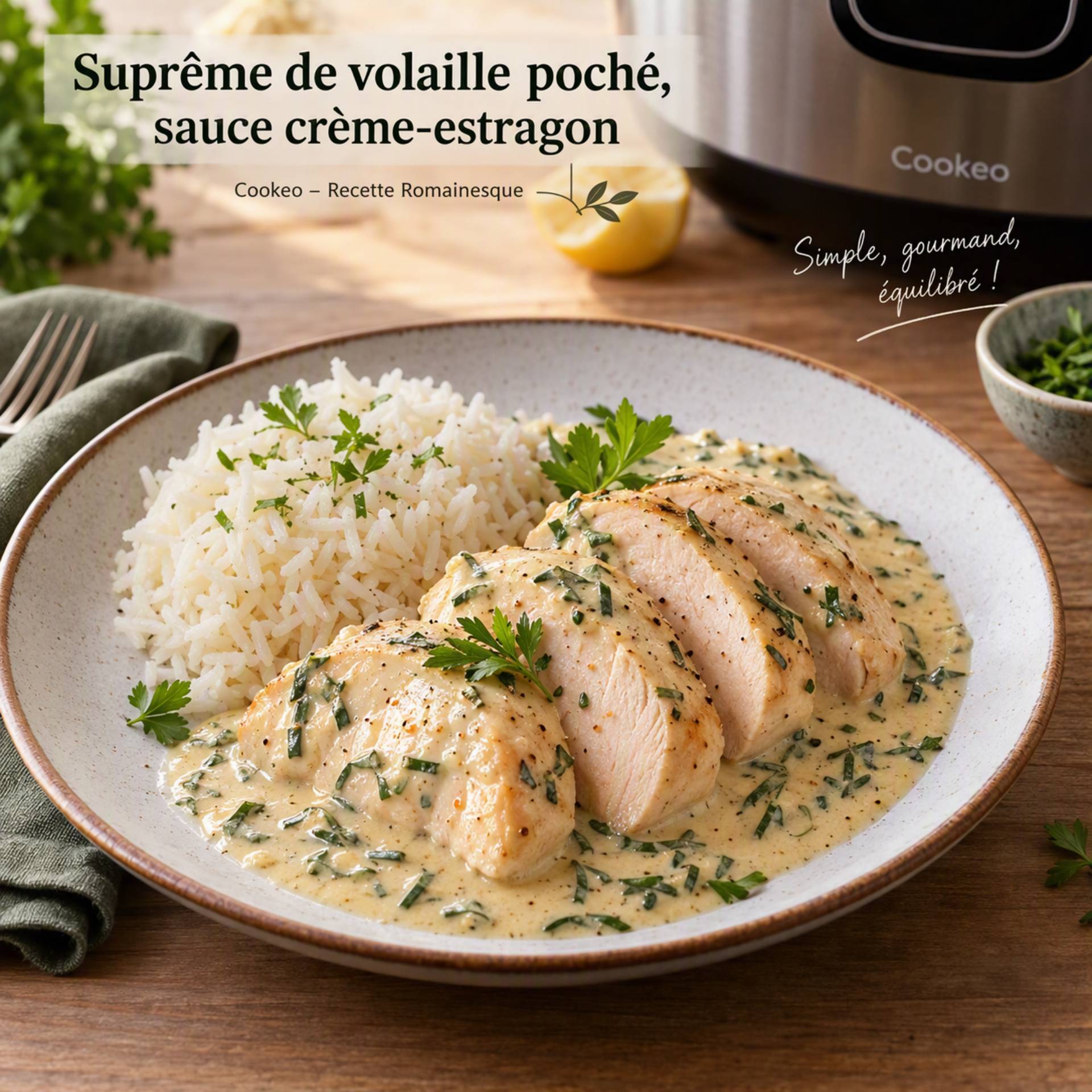 Suprême de volaille poché, sauce crème-estragon - Recette Cookeo V3 | Moulinex