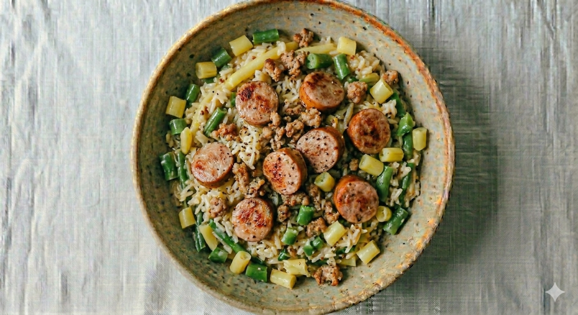 Saucisse, Riz & Haricots beurre et haricots verts - Recette Cookeo V3 | Moulinex