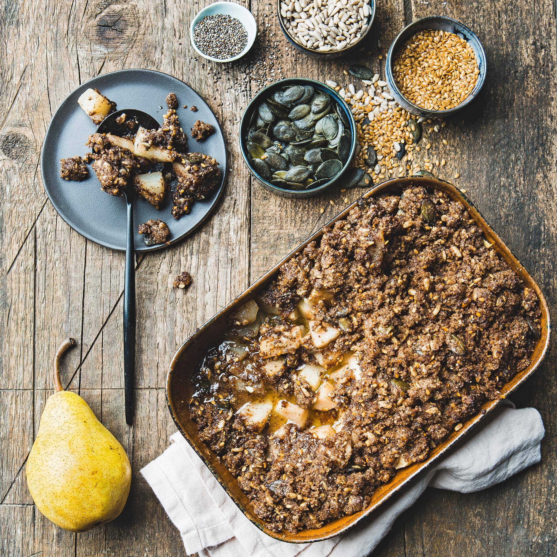 Crumble de poires aux graines - Recette Companion | Moulinex