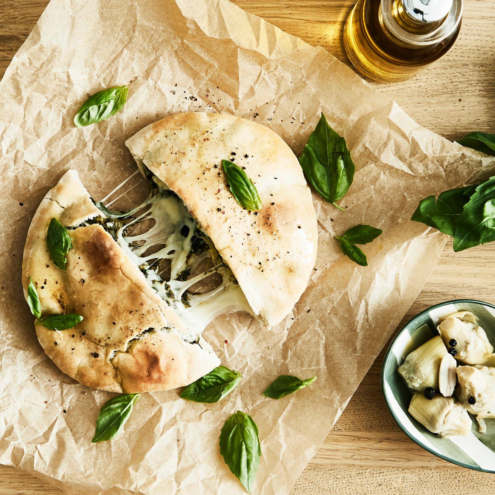 Pita fourrée artichauts épinards et mozzarella - Recette Cook'in One | Moulinex