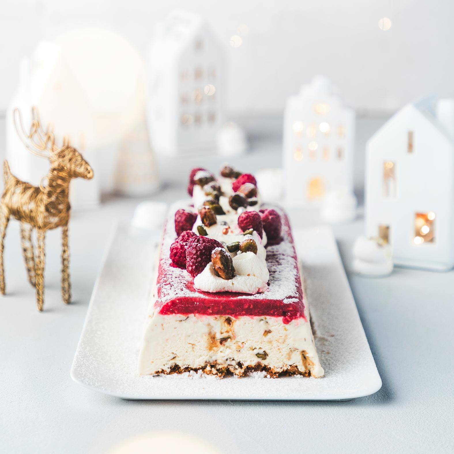 Bûche glacée framboise, chocolat blanc et pistache - Recette Kitchen Machines Touch/Touch + | Moulinex