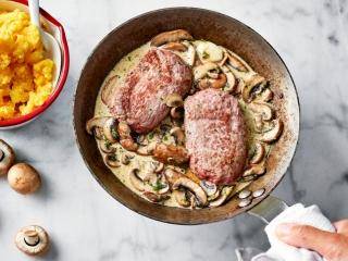 Gehakte biefstuk, champignonsaus en pompoenpuree - Recette Cookeo V3 | Moulinex