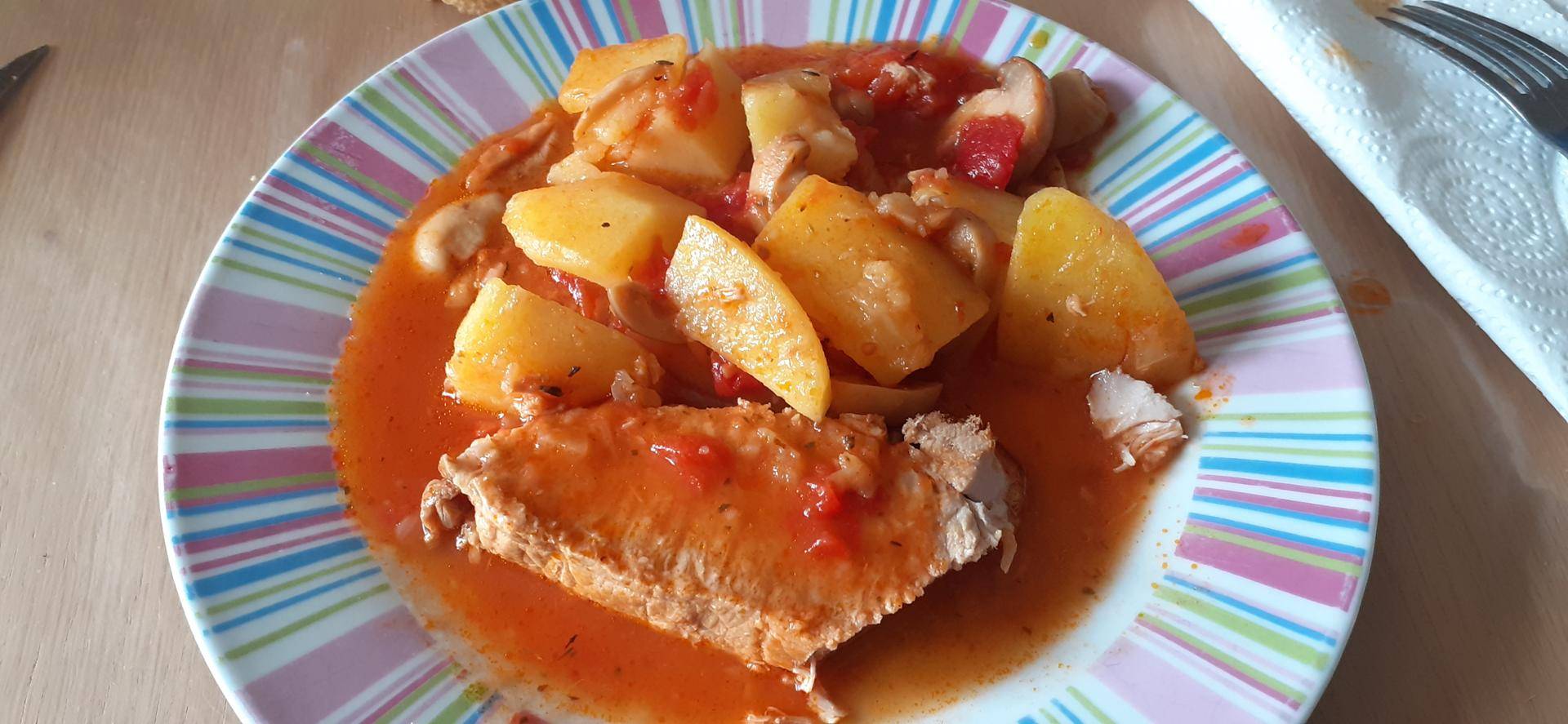 Rôti de porc sauce tomate champignons et pommes de terre - Recette Cookeo V3 | Moulinex