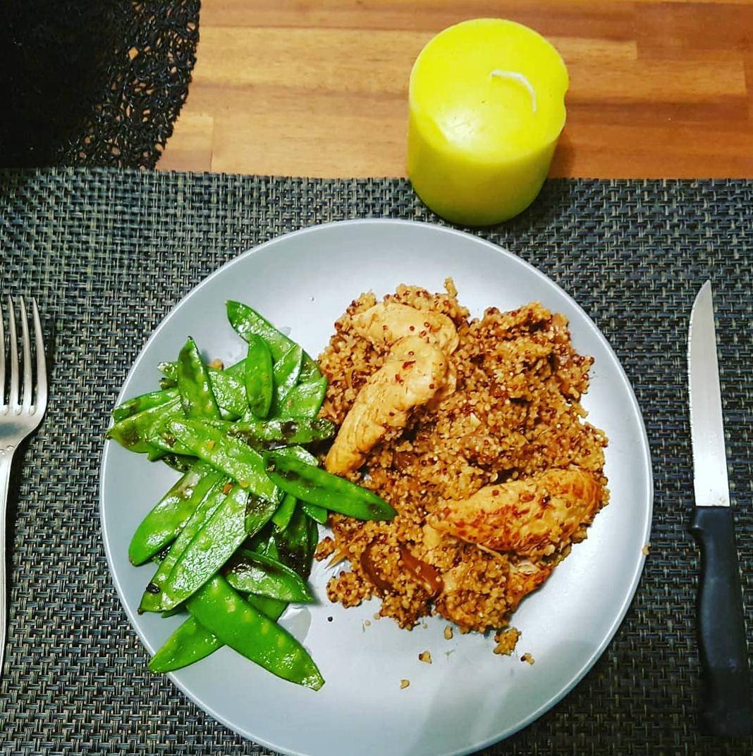 Poulet aux figues, quinoa et pois gourmands - Recette Cookeo | Moulinex