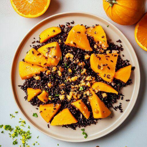 Salade van zwarte rijst, pompoen en sinaasappel - Recette Cookeo | Moulinex