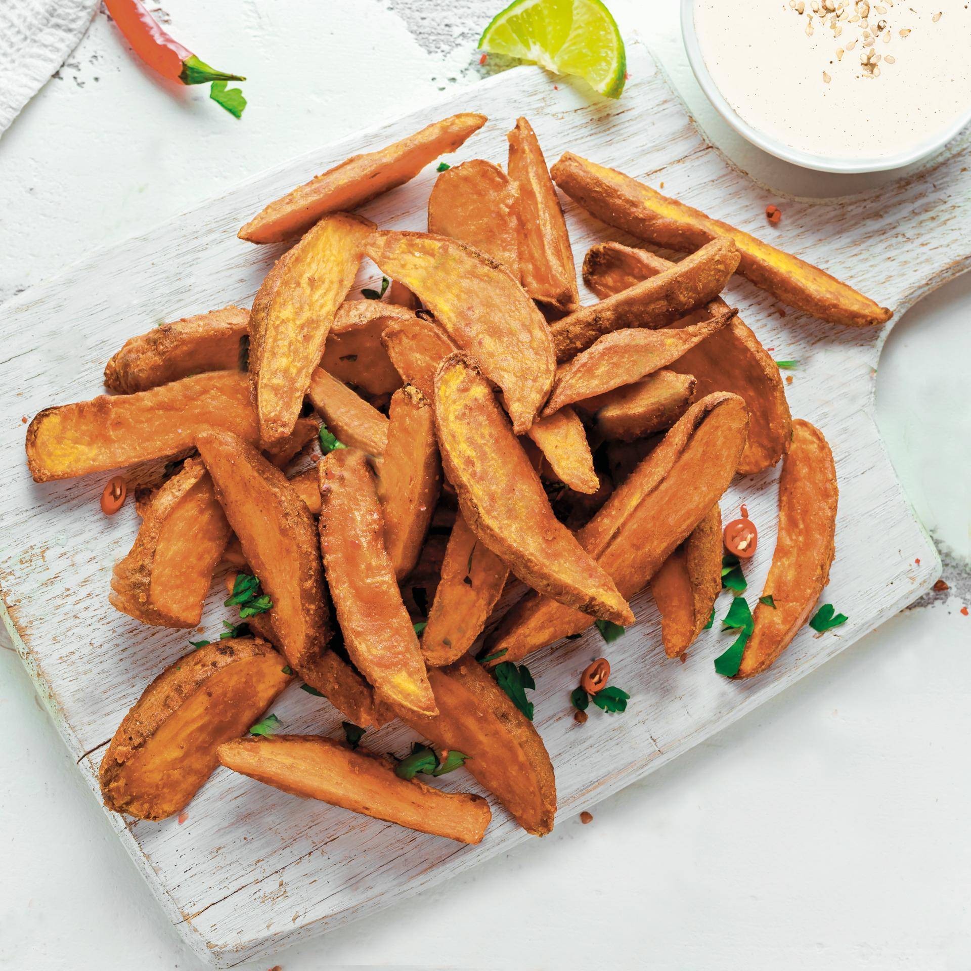 Gegrilde zoete aardappel met tahinsaus - Recette Dual EasyFry&Grill | Moulinex