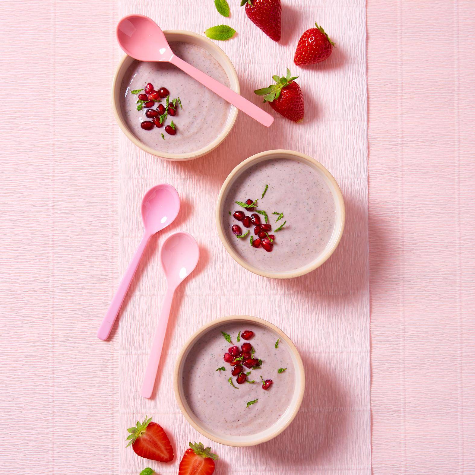 Crème de fraise et coco à la menthe au tofu - Recette Perfectmix Cook | Moulinex