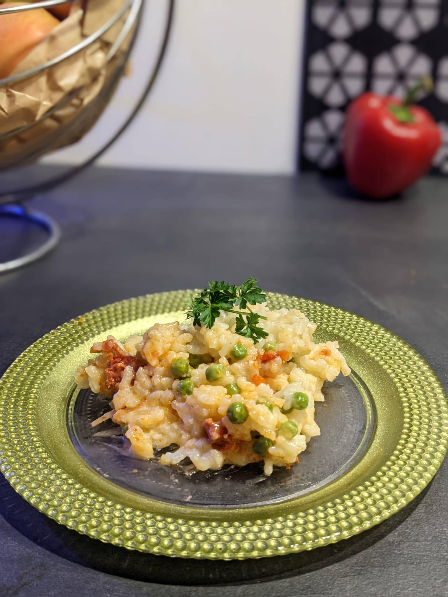 Risotto petit pois chorizo - Recette Companion XL | Moulinex