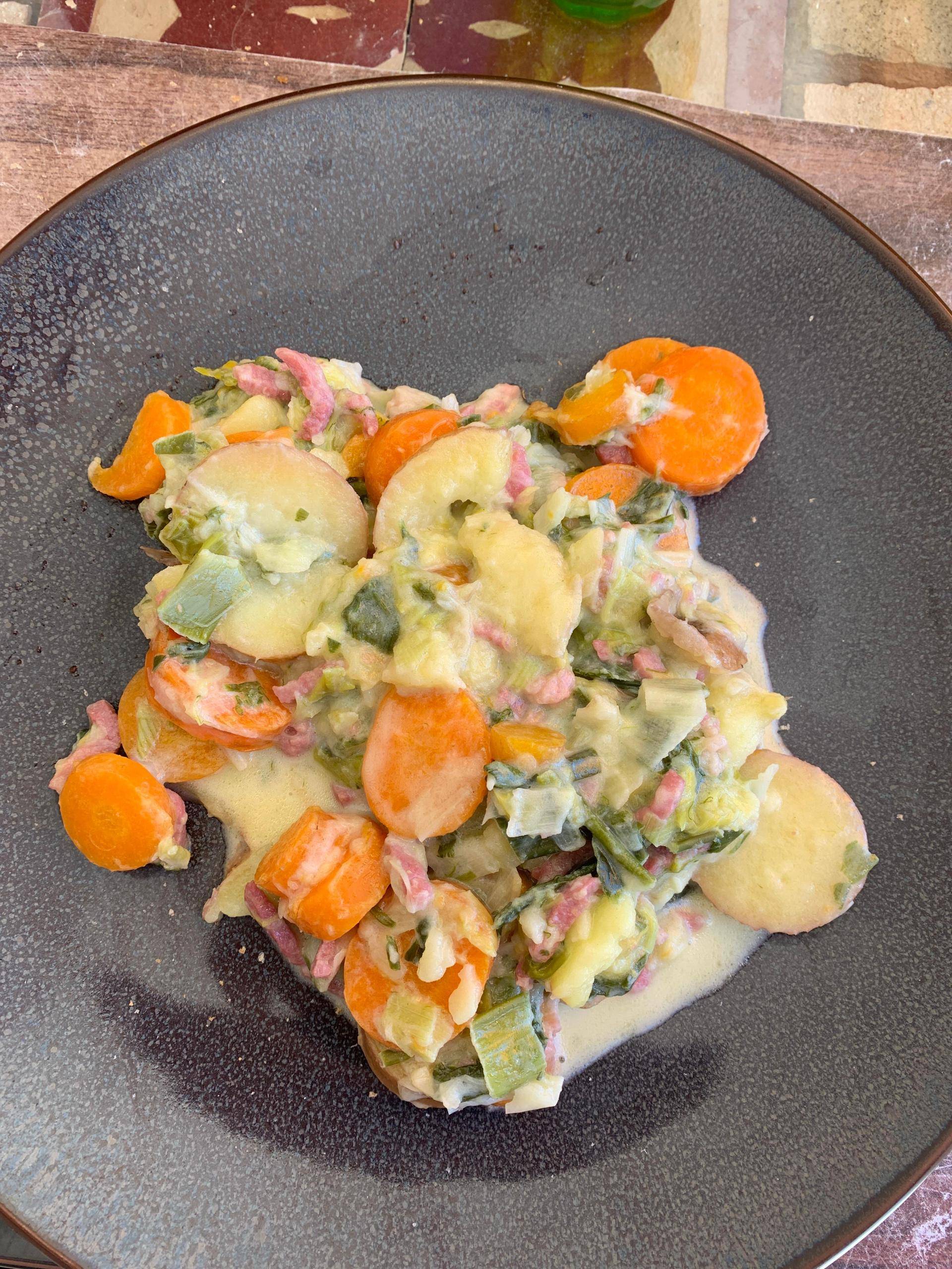Fondue poireaux, carottes, pommes de terre et lardons - Recette Cookeo V3 | Moulinex