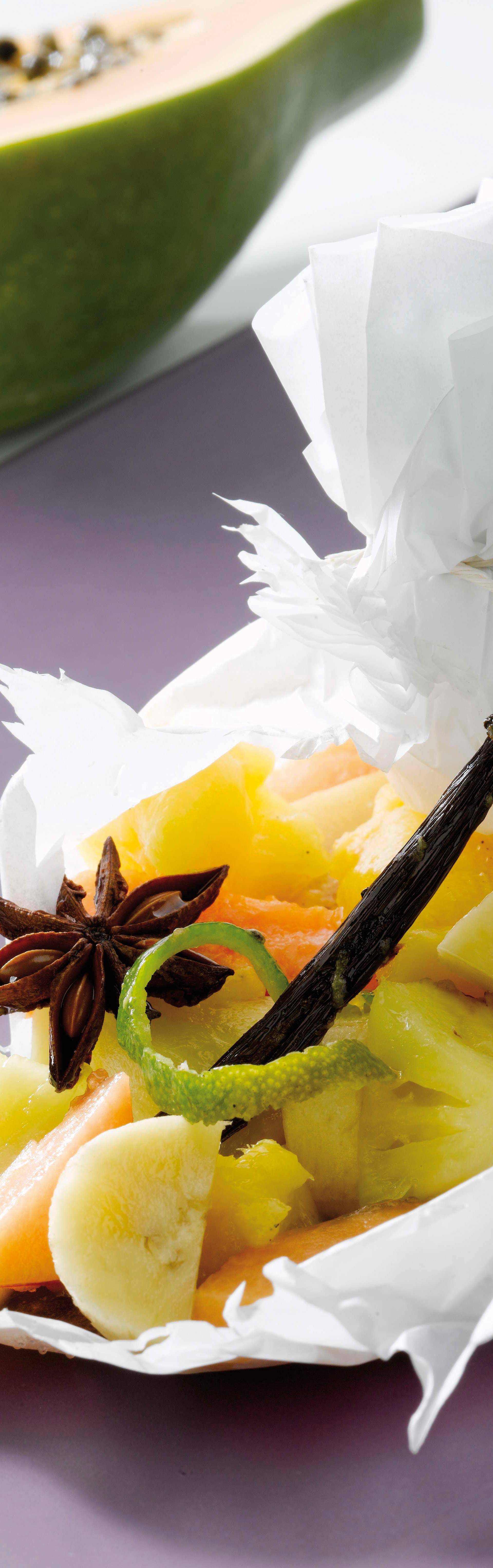 Papillot van exotisch fruit met chocoladesaus - Recette Companion | Moulinex