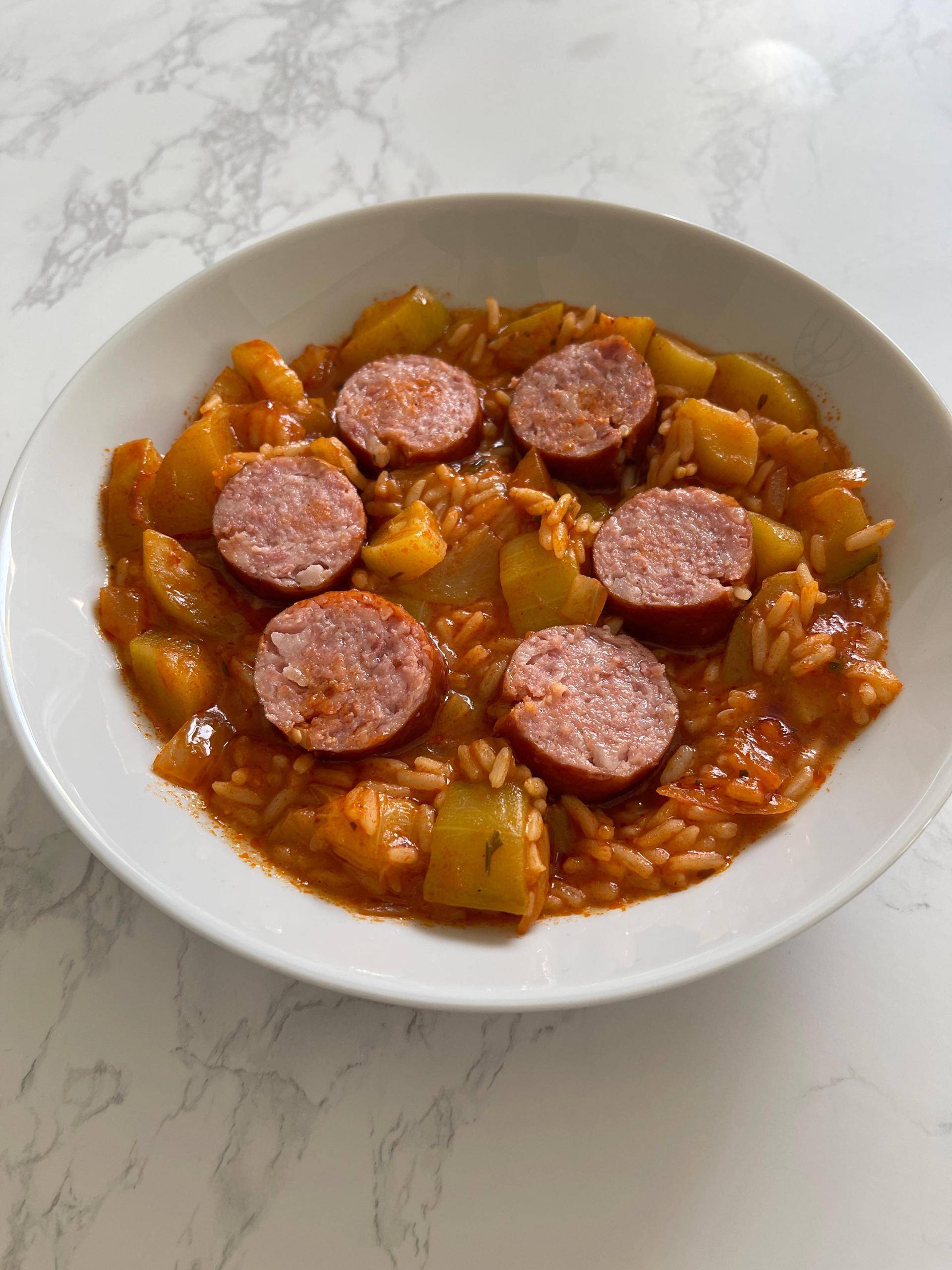 Riz courgettes et saucisses à cuire - Recette Cookeo | Moulinex